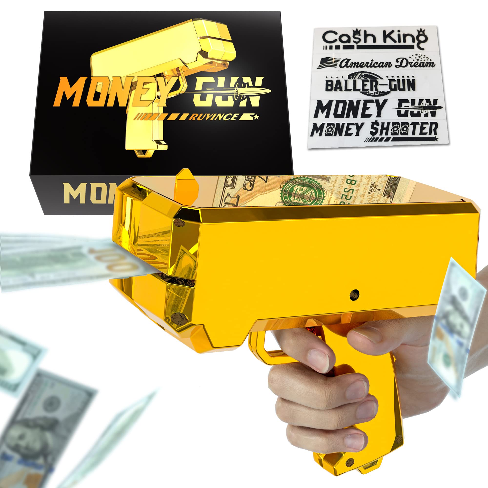 RUVINCE Realistic Money Gun Shooter - Prop Cash Gun for Movies, Parties & Games | Handheld Make It Rain Money Gun for Events, Celebrations & Film Productions