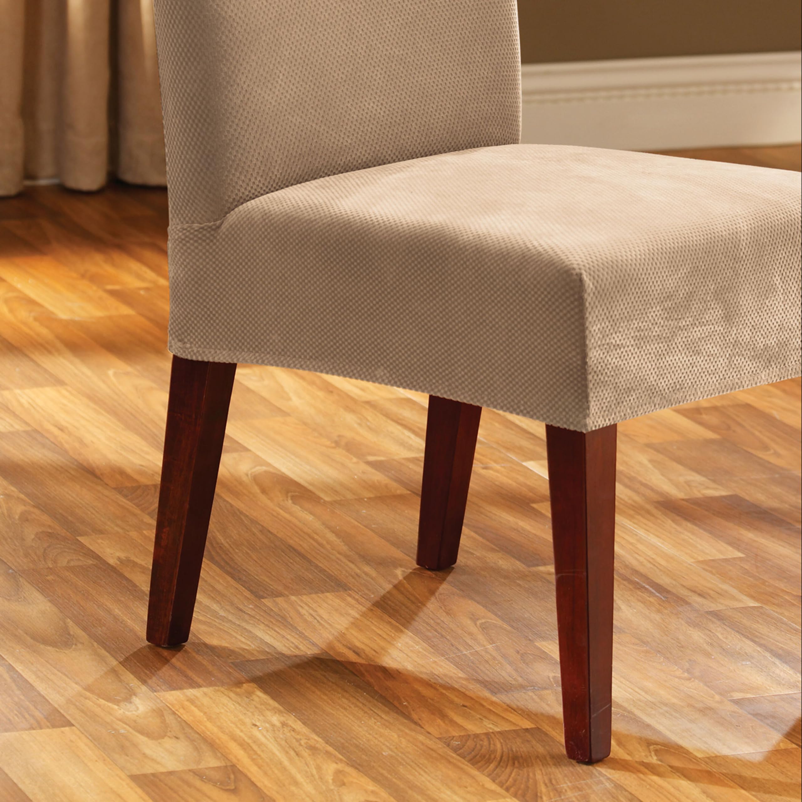 SureFit Stretch Pique Dining Chair Covers - Form-Fitting Polyester Spandex Slipcovers (Cream) - Machine Washable 1-Piece Chair Protector for Kitchen, Dining Room & Events