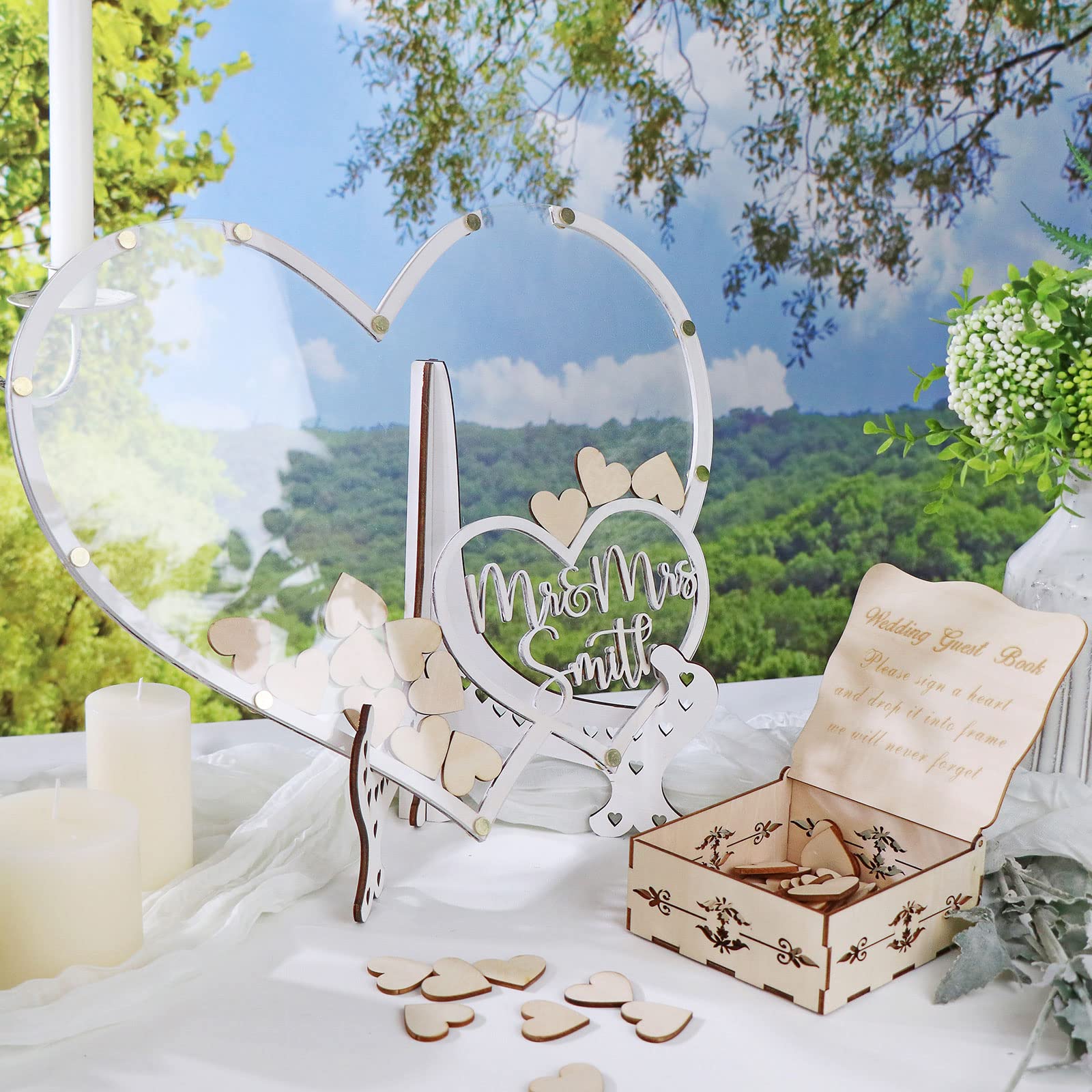Personalized Rustic Heart Wedding Guest Book Alternative - Elegant Signing Frame with Keepsake Box for Wedding Reception Decor - Perfect for Rustic, Vintage & Boho Wedding Themes