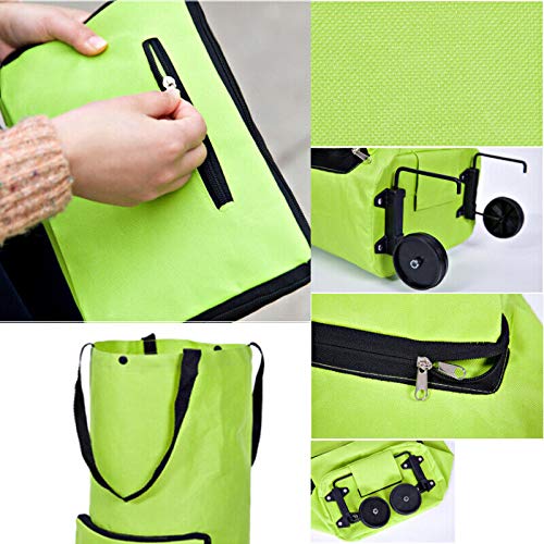 **Foldable Shopping Cart with Wheels - Lightweight Grocery Trolley Bag, Market Basket & Luggage Carrier (Green) - Perfect for Grocery Shopping, Laundry & Travel**