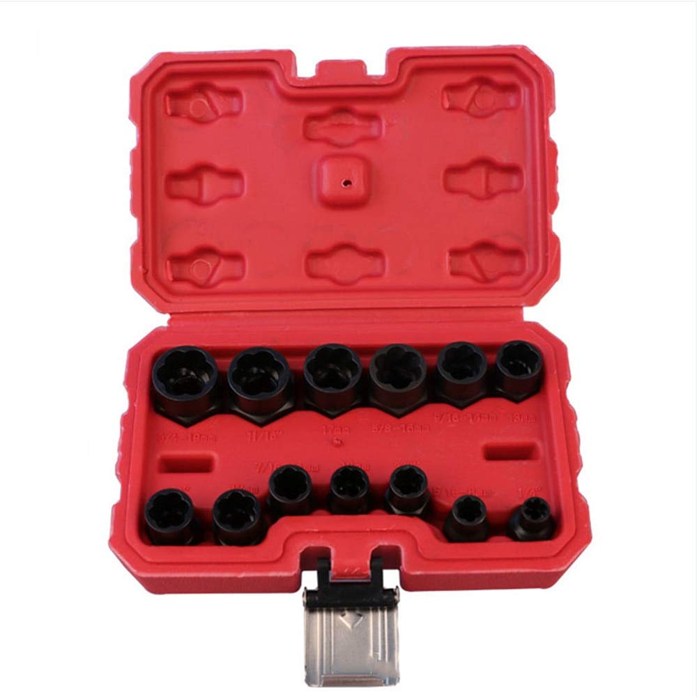11pc/13pc High Hardness Nut Extractor Socket Set - 6pc Damaged Nut & Bolt Remover - Stud Extractor Tool Kit for Automotive, DIY & Mechanical Repairs