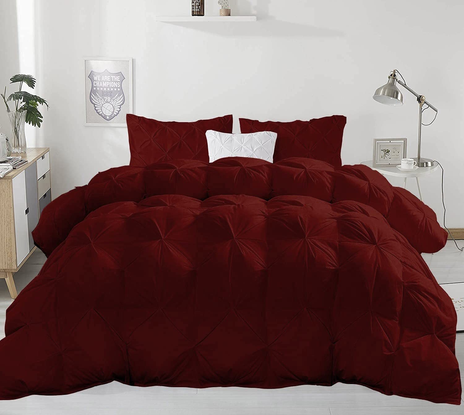 Soft Pinch Quilt 500 GSM Wine Down 5-Piece Pinch Pleated Twin XL Comforter Set (Comforter + 4 Pillowcases) - 1200 Series Egyptian Cotton Luxury Bedding for Cozy Nights & Guest Rooms