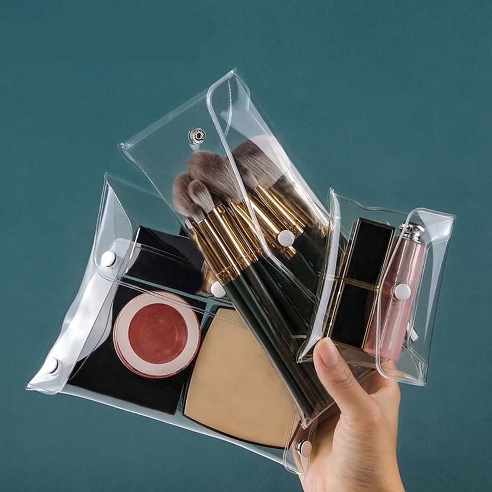 Clear Makeup Bags 3-Pack - Transparent PVC Cosmetic Organizer & Waterproof Toiletry Travel Case for Women & Girls - Perfect for Travel, Gym, and Daily Makeup Storage