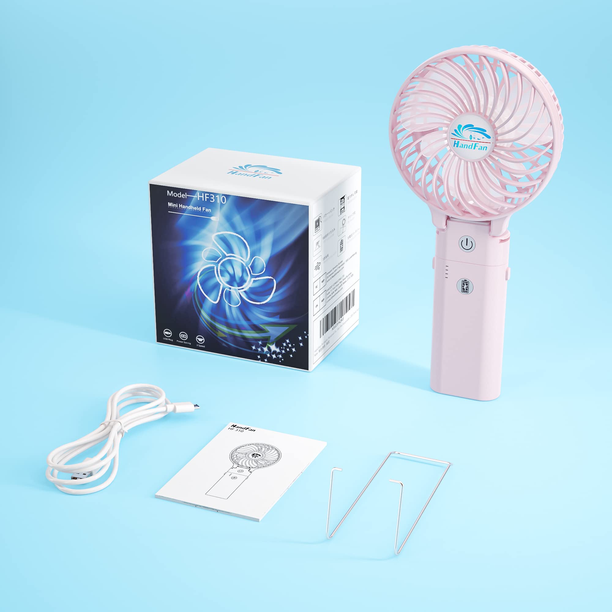 5200mAh Rechargeable Handheld Fan - 20 Hours Runtime, 3-Speed Strong Airflow, 180° Foldable Portable Personal Fan for Travel, Summer, Concerts, Lash Extensions | Perfect Gift for Women (Cherry Pink) | Stay Cool at Outdoor Events, Beach Trips & Beauty Salons