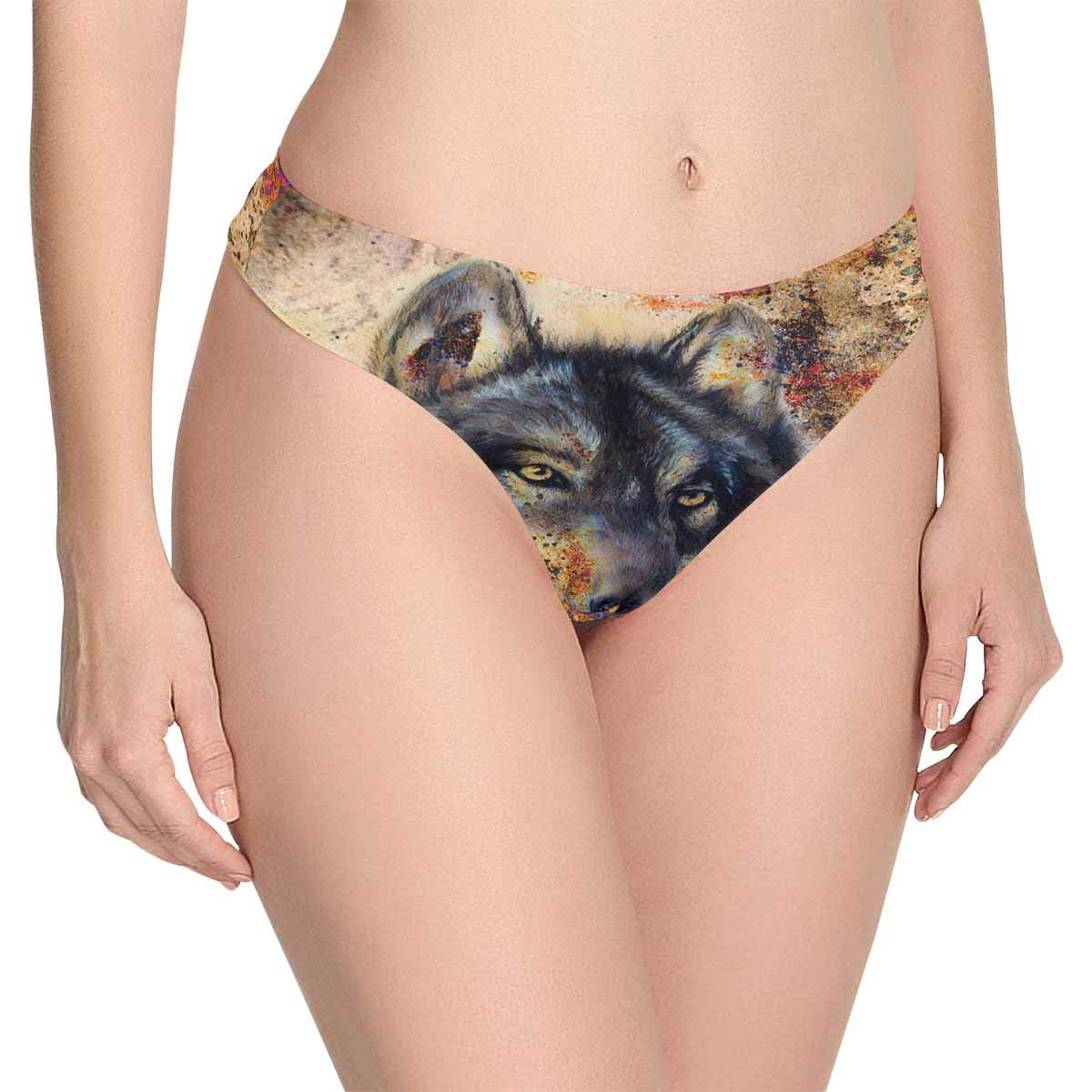 Custom Novelty Watercolor Wolf Women's Thongs Panties Underwear (XS-3XL) - Soft & Sexy Underwear for Everyday Wear, Date Night & Gifts