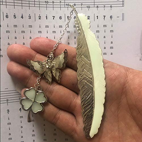 Glow in The Dark 3D Butterfly Metal Bookmark with Lucky Grass & Pendant - Luminous Reading Gift for Women, Men, Kids - Perfect for Night Reading, Book Lovers & Unique Present Ideas