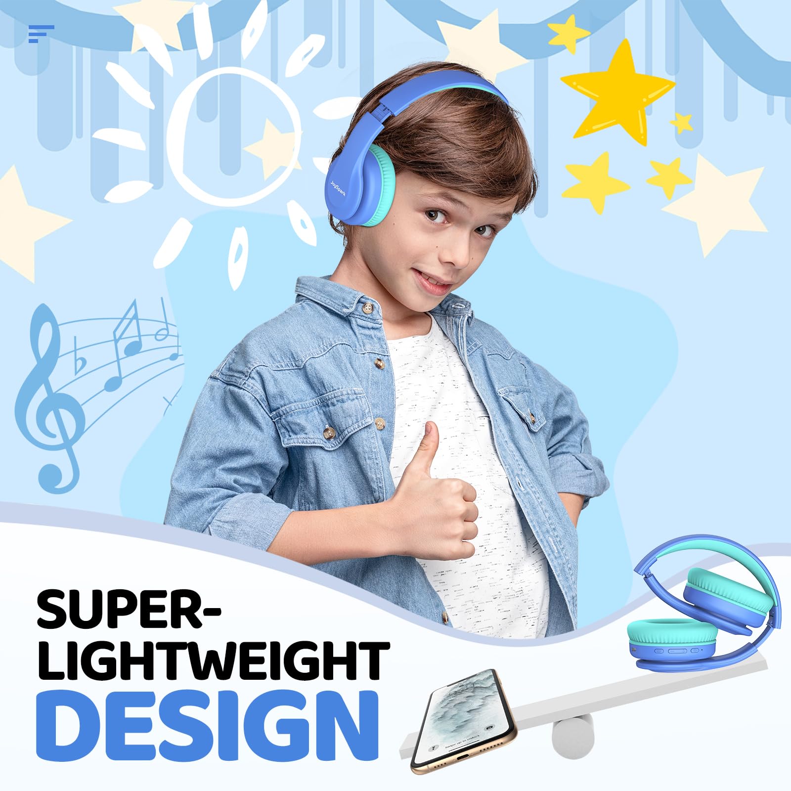**Kids Wireless Bluetooth Headphones with Volume Limit (85/94dB) - 60H Playtime, Bluetooth 5.3, Built-in Mic, Lightweight Over-Ear Design for Toddlers & Children - Perfect for School, Travel & Online Learning (Blue)**