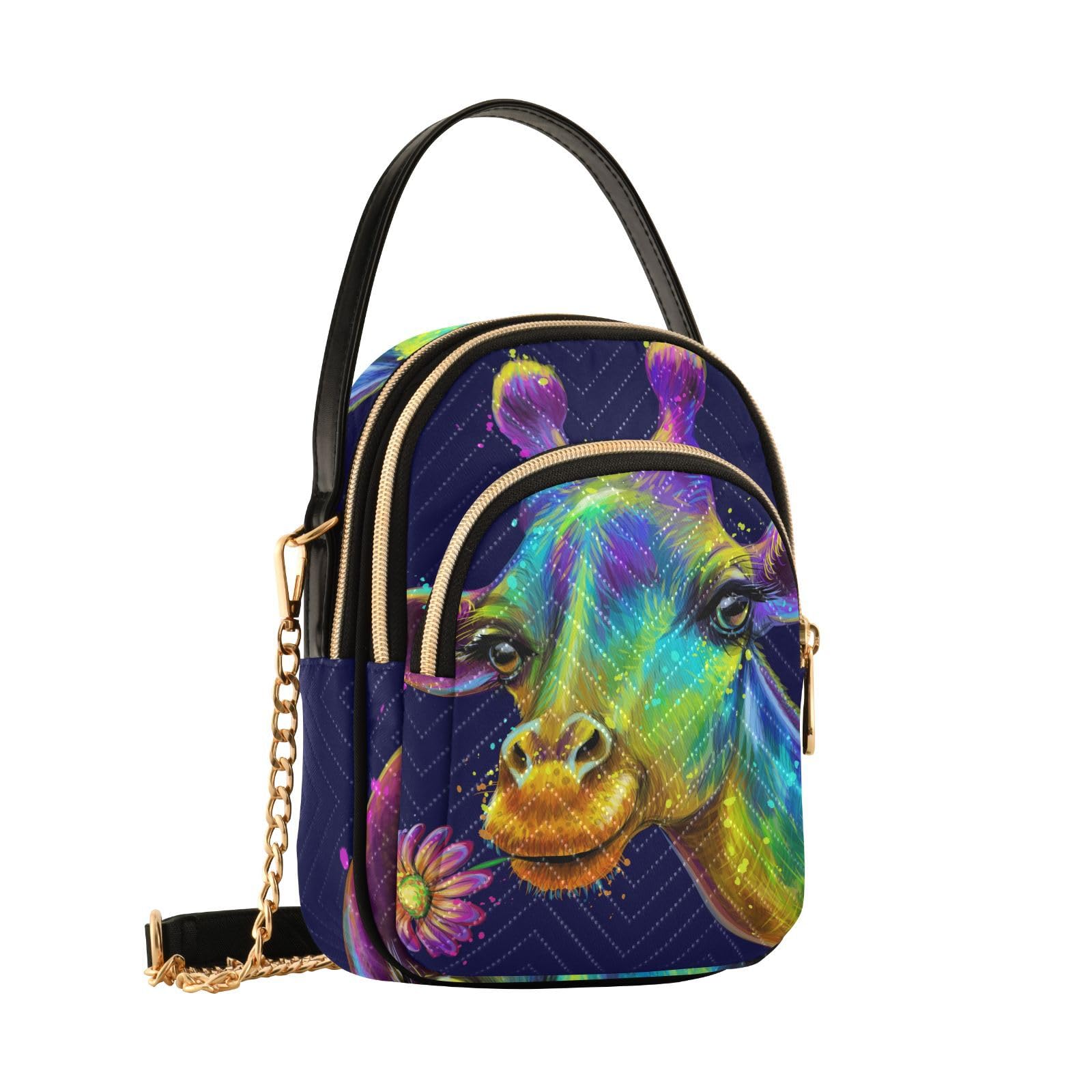 Stylish Mnsruu Women's Crossbody Bag - PU Leather Giraffe Rainbow Flower Design, Adjustable Strap & Multi-Pocket Small Shoulder Purse | Perfect for Travel, Shopping & Daily Use