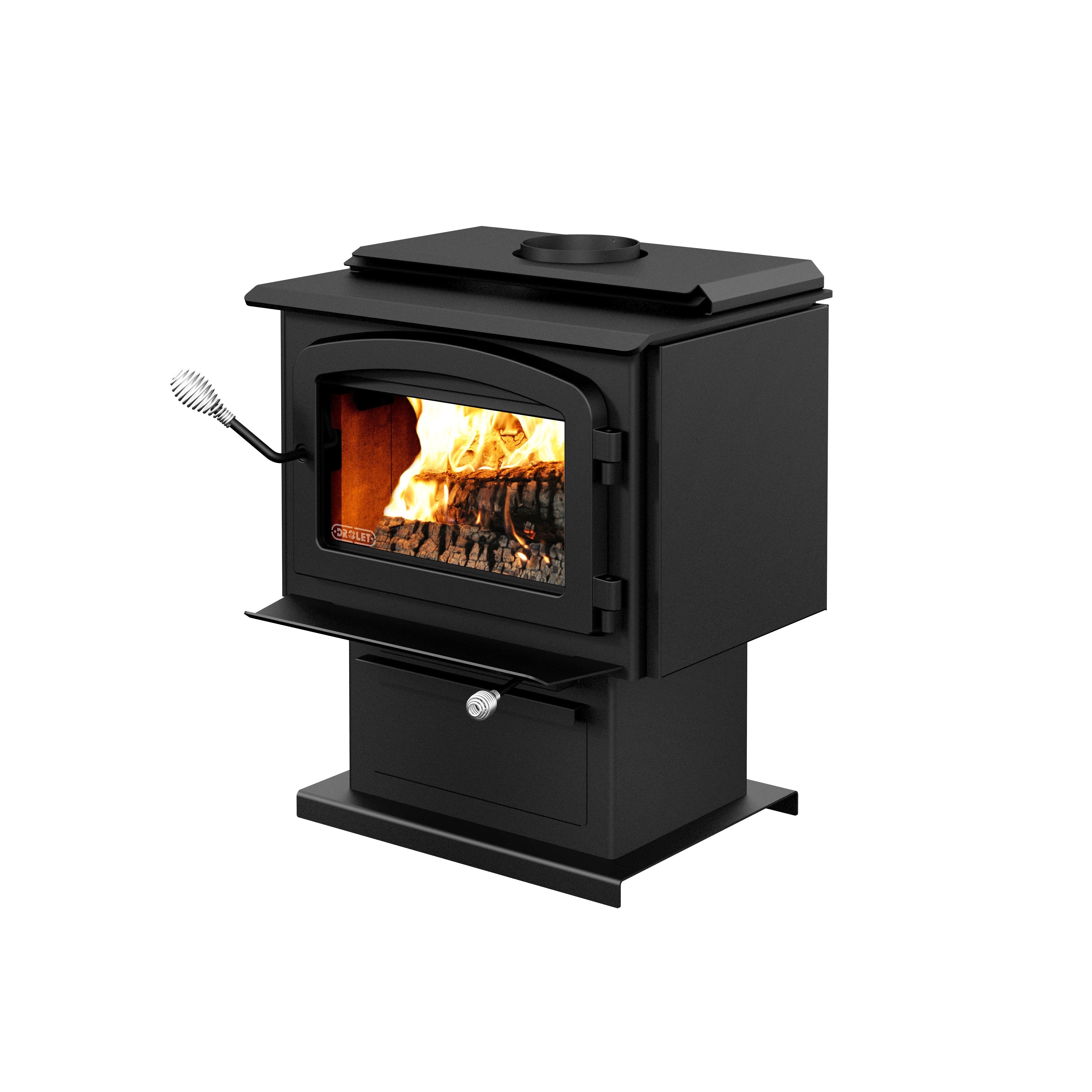Drolet Escape 1500 EPA Certified Wood Stove - 1,800 Sq. Ft Heating Capacity with Pedestal Stand - Efficient Home Heating for Cabins, Living Rooms & Outdoor Spaces