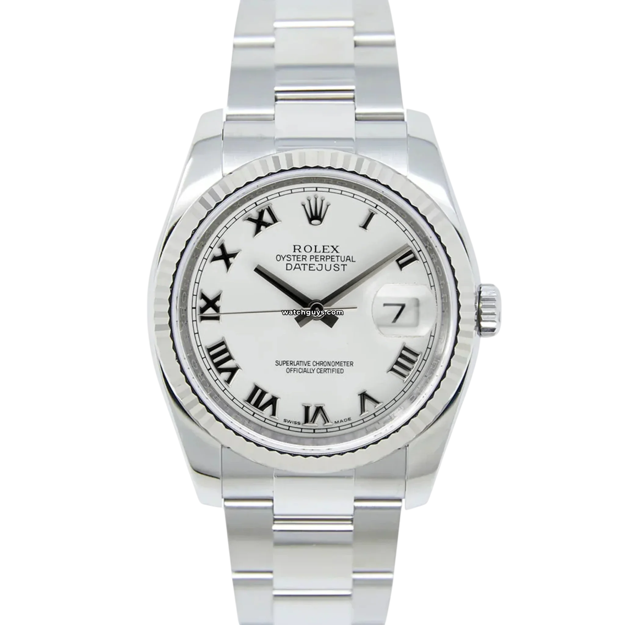 Authentic Rolex Datejust 116234 Men's Watch - White Dial with Roman Numerals, Oyster Bracelet - Perfect for Business Meetings & Formal Occasions