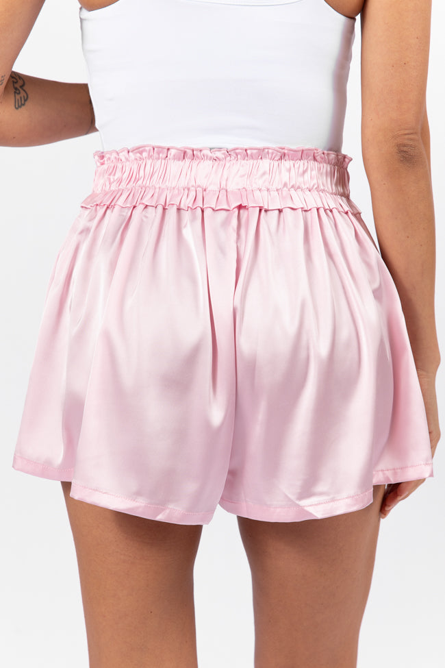 Early Riser Pale Pink Satin Pajama Shorts for Women - Soft & Comfortable Sleepwear - Perfect for Lounging, Sleepovers & Summer Nights