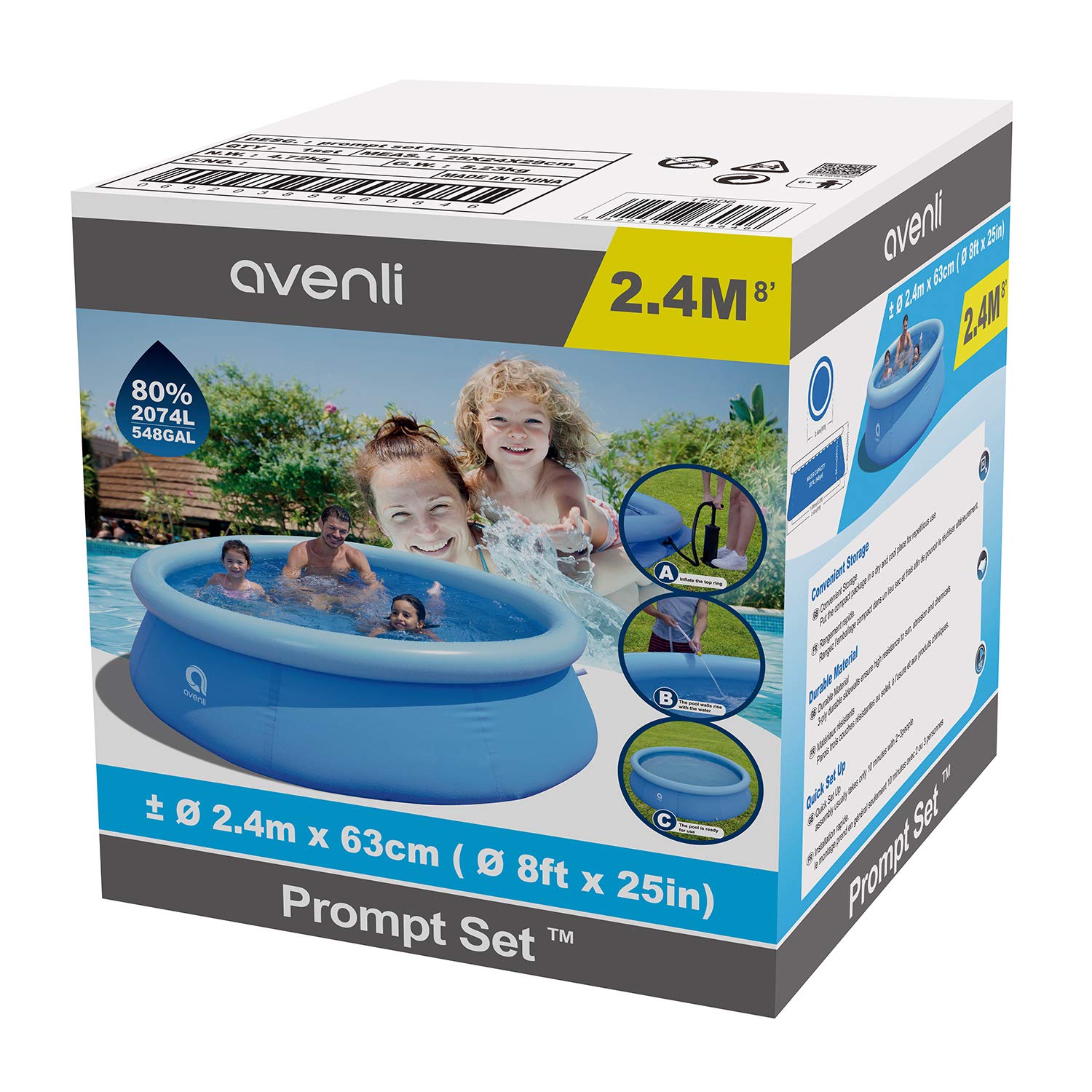 JLeisure Avenli 8ft x 25in Inflatable Kids Swimming Pool - 2-3 Person Capacity, Quick Setup, Above Ground Outdoor Backyard Kiddie Pool (Blue, 2 Pack) - Perfect for Summer Fun, Birthday Parties, and Family Water Play