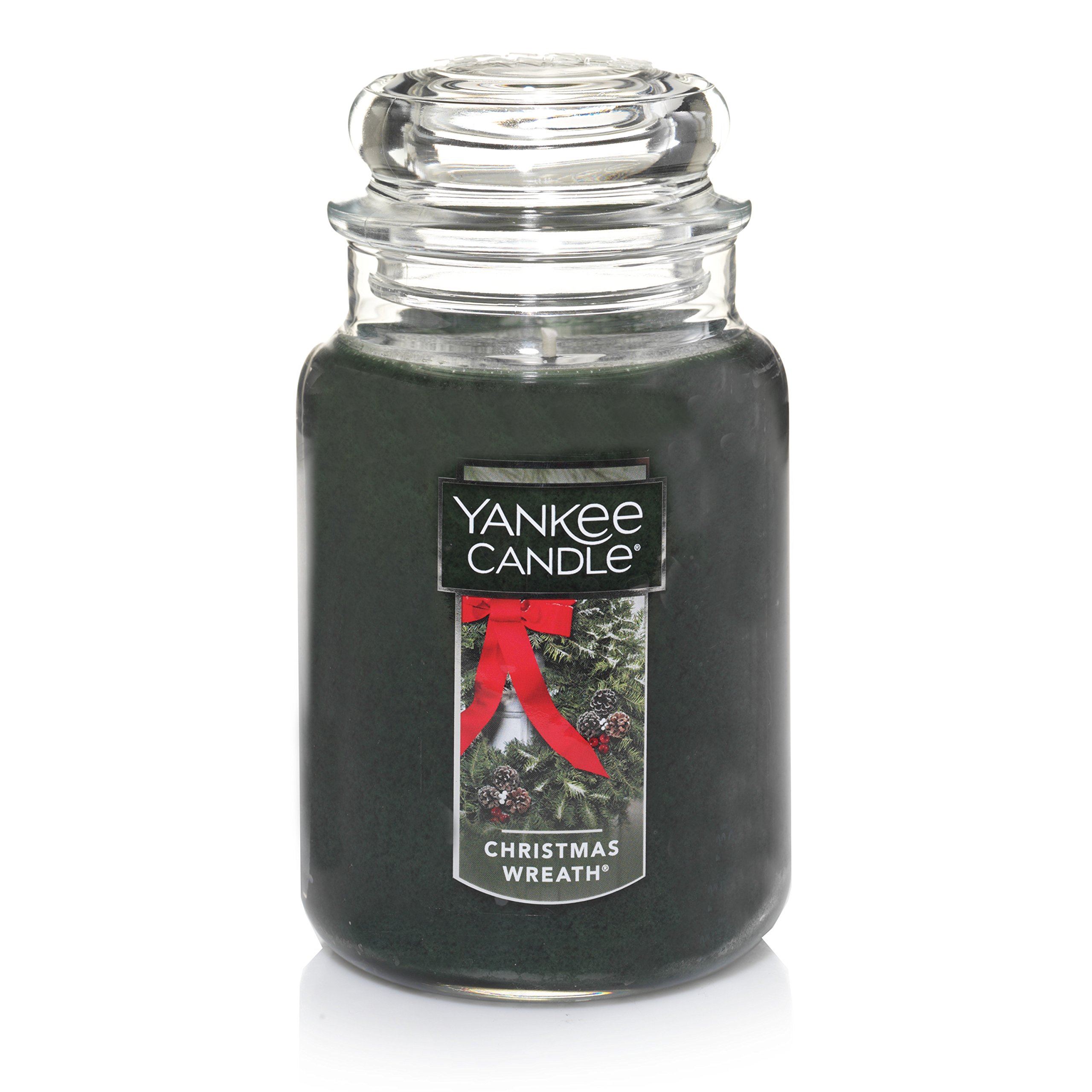 Yankee Candle Christmas Wreath Scented Large Jar Candle - 22oz Single Wick, 110+ Hours Burn Time - Perfect for Holiday Decor, Cozy Home Ambience & Gift Giving