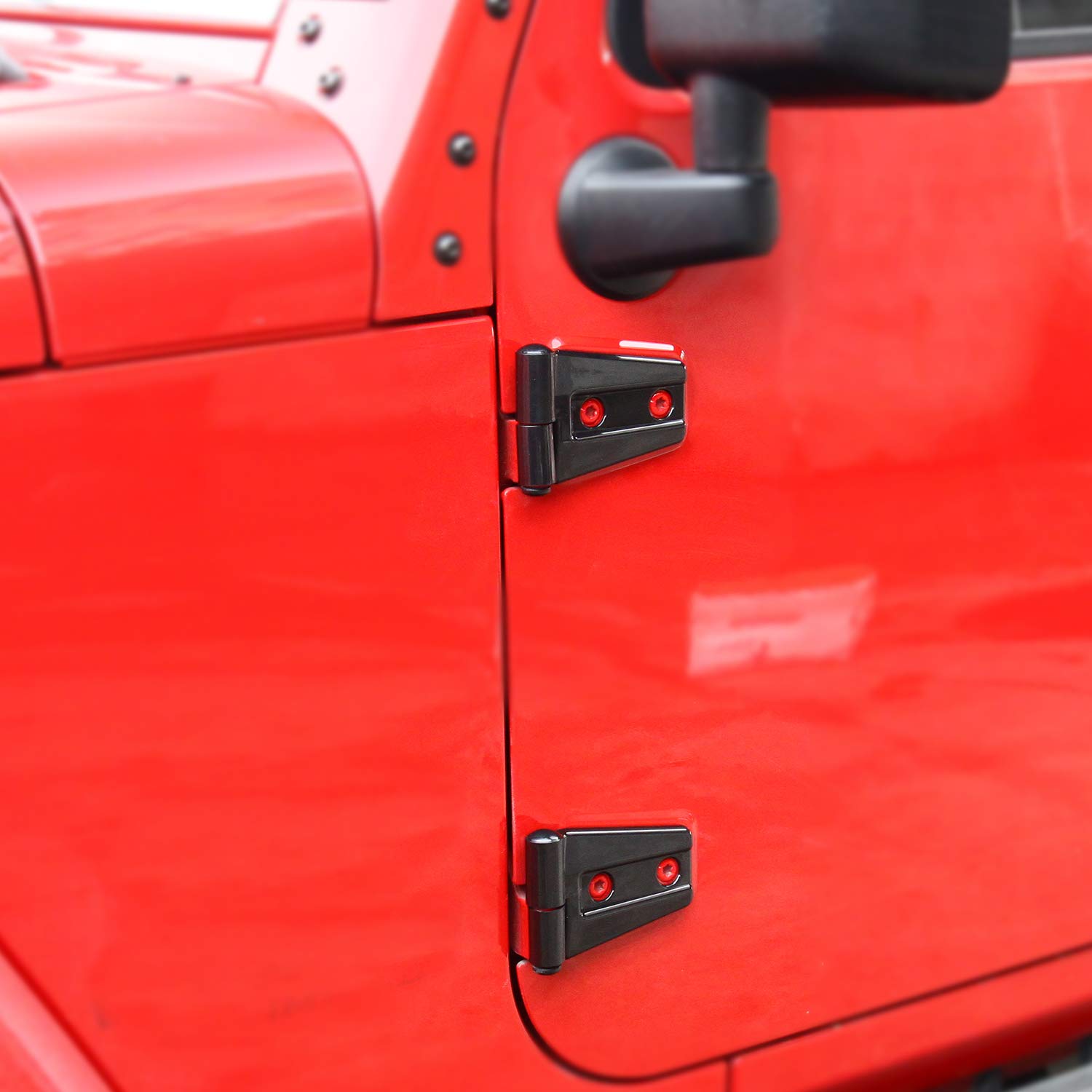 JeCar Black Door Hinge Cover Trim Exterior Accessories for Jeep Wrangler JK JKU Sport Rubicon Sahara (2007-2018) - Durable Protection & Stylish Upgrade for Off-Road Adventures