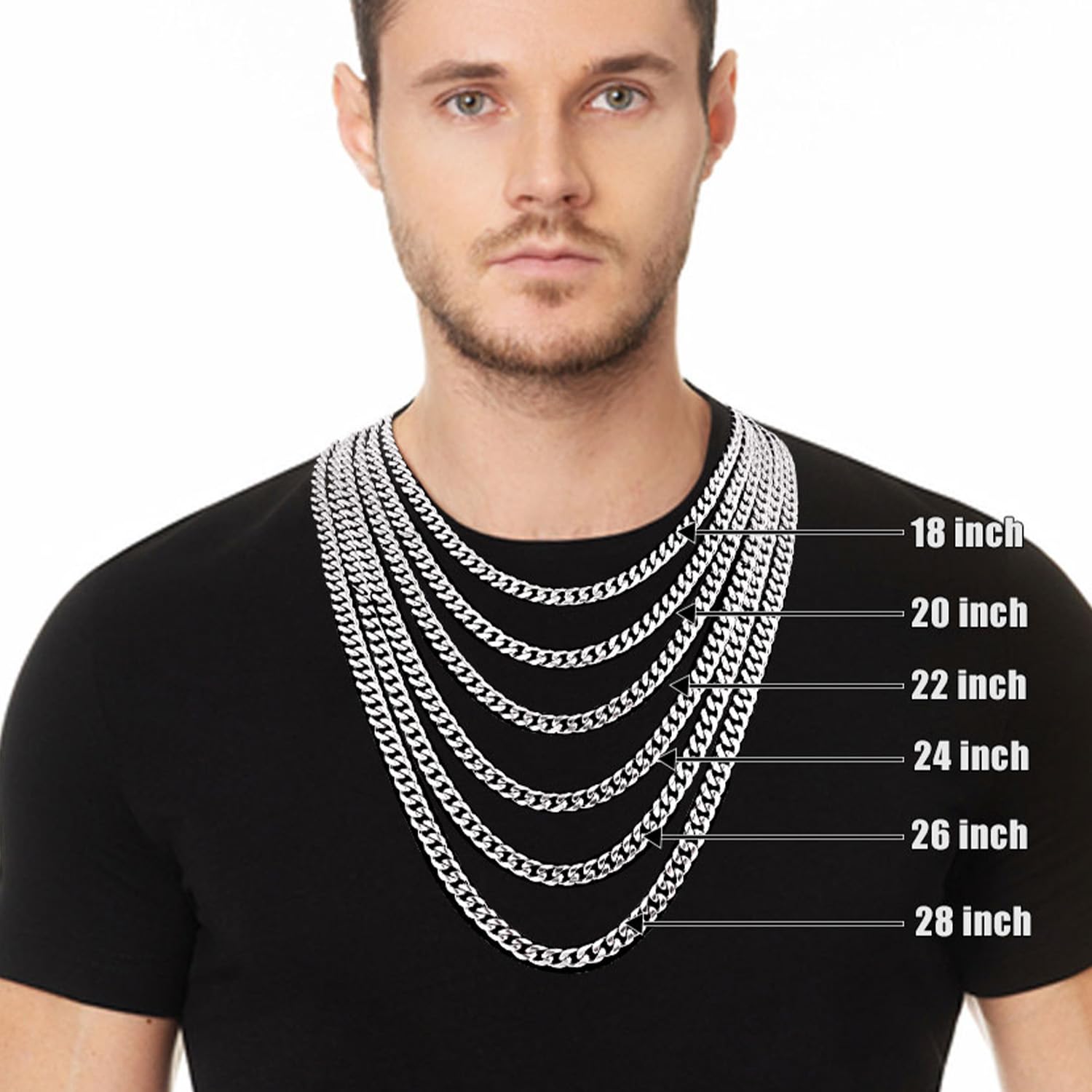 Fiusem Stainless Steel Cuban Link Chain for Men & Women - Silver Tone Necklace in 4mm, 5mm, 6mm, 8mm Widths | Durable Unisex Jewelry for Everyday Wear, Parties & Gifts