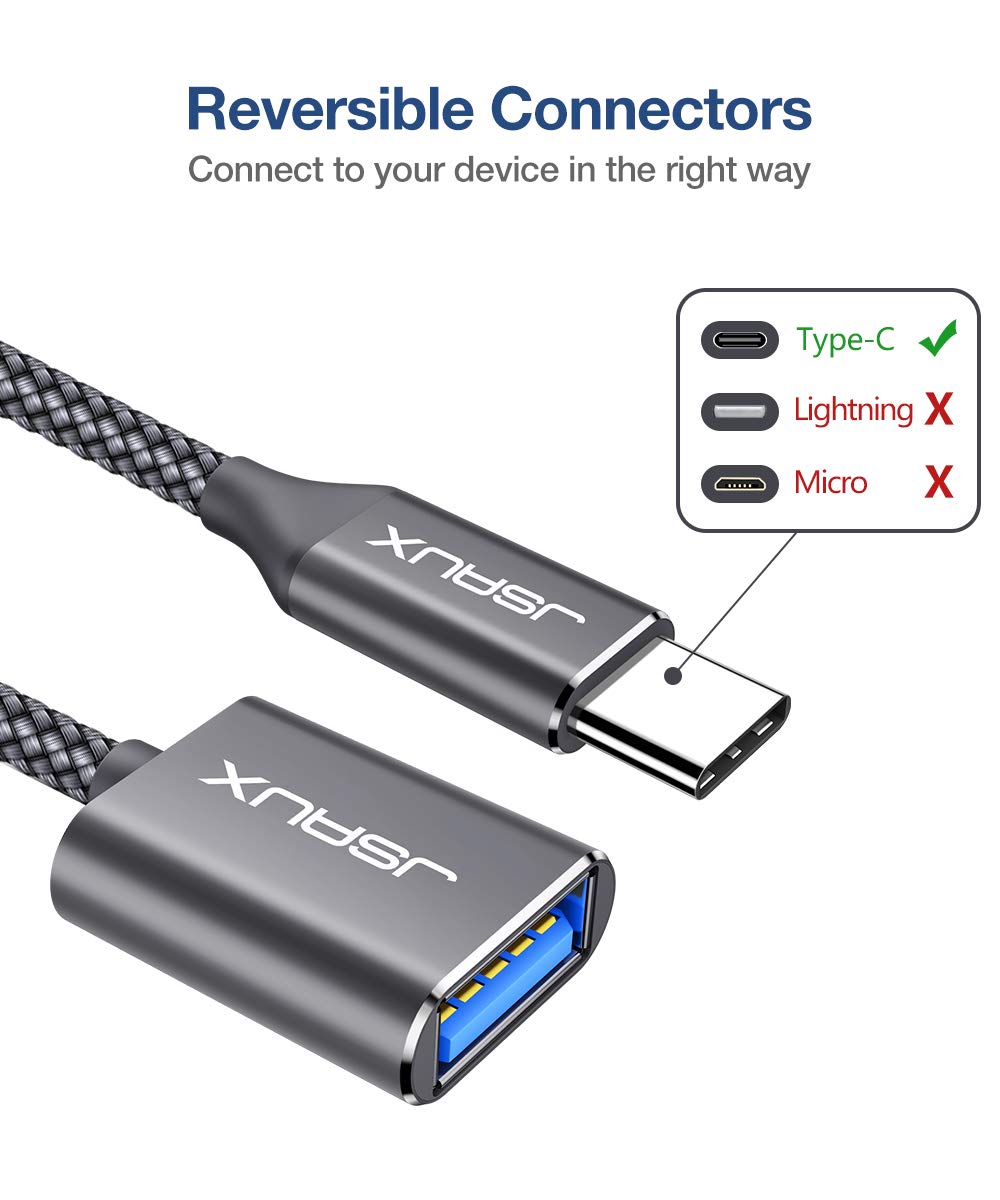 JSAUX USB C to USB 3.0 Adapter (2 Pack) - USB Type C Male to USB A Female OTG Cable - Compatible with iPhone 16 Pro Max/15 Pro Max, iPad Pro, MacBook Pro/Air, Galaxy S24/S23/S22 Ultra - Fast Data Transfer - Perfect for Travel, Office & Home Use - Grey