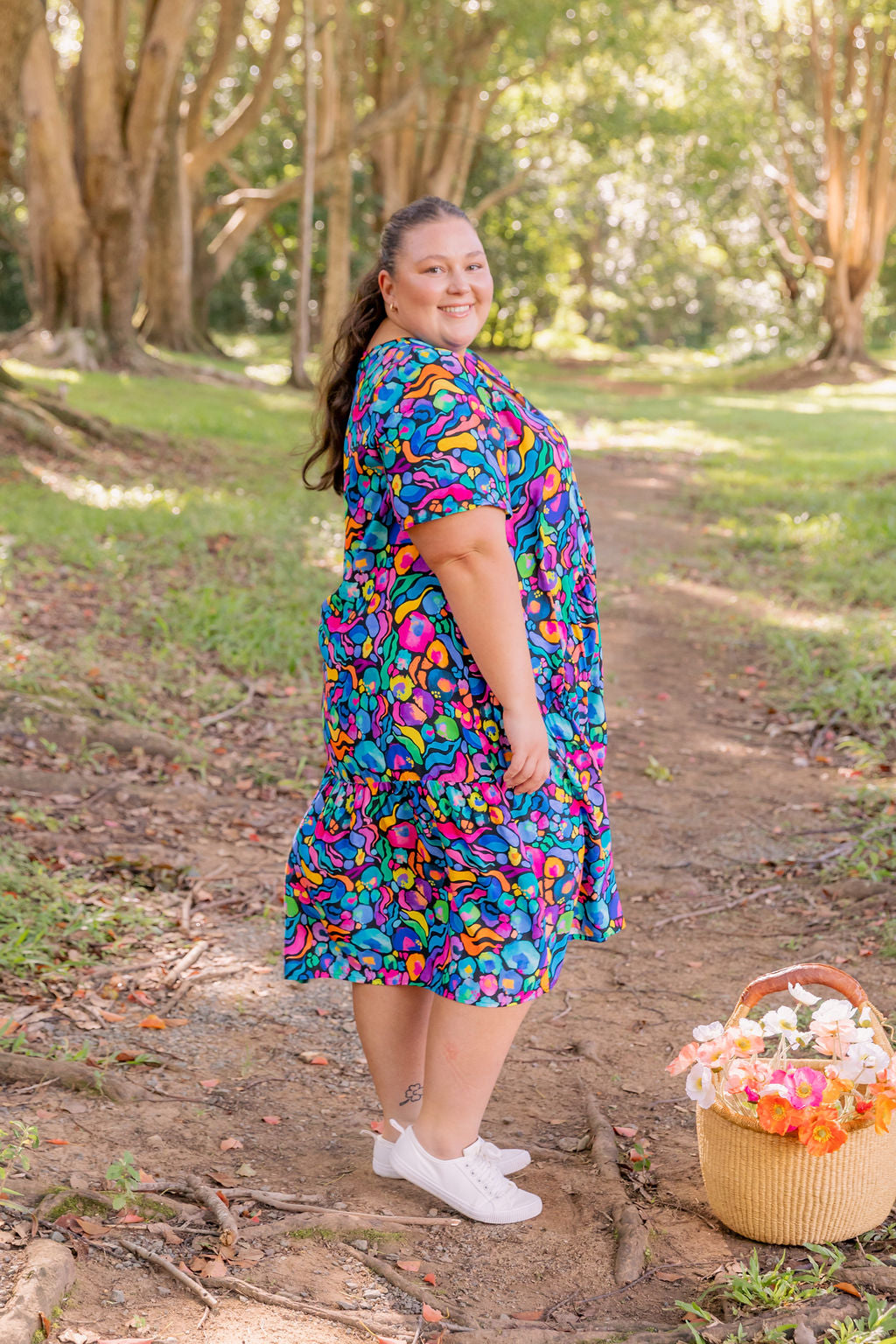 Kasey Rainbow Africa Print Peak Midi Dress - Floral Summer Dress for Women, Perfect for Beach Vacations & Casual Outings