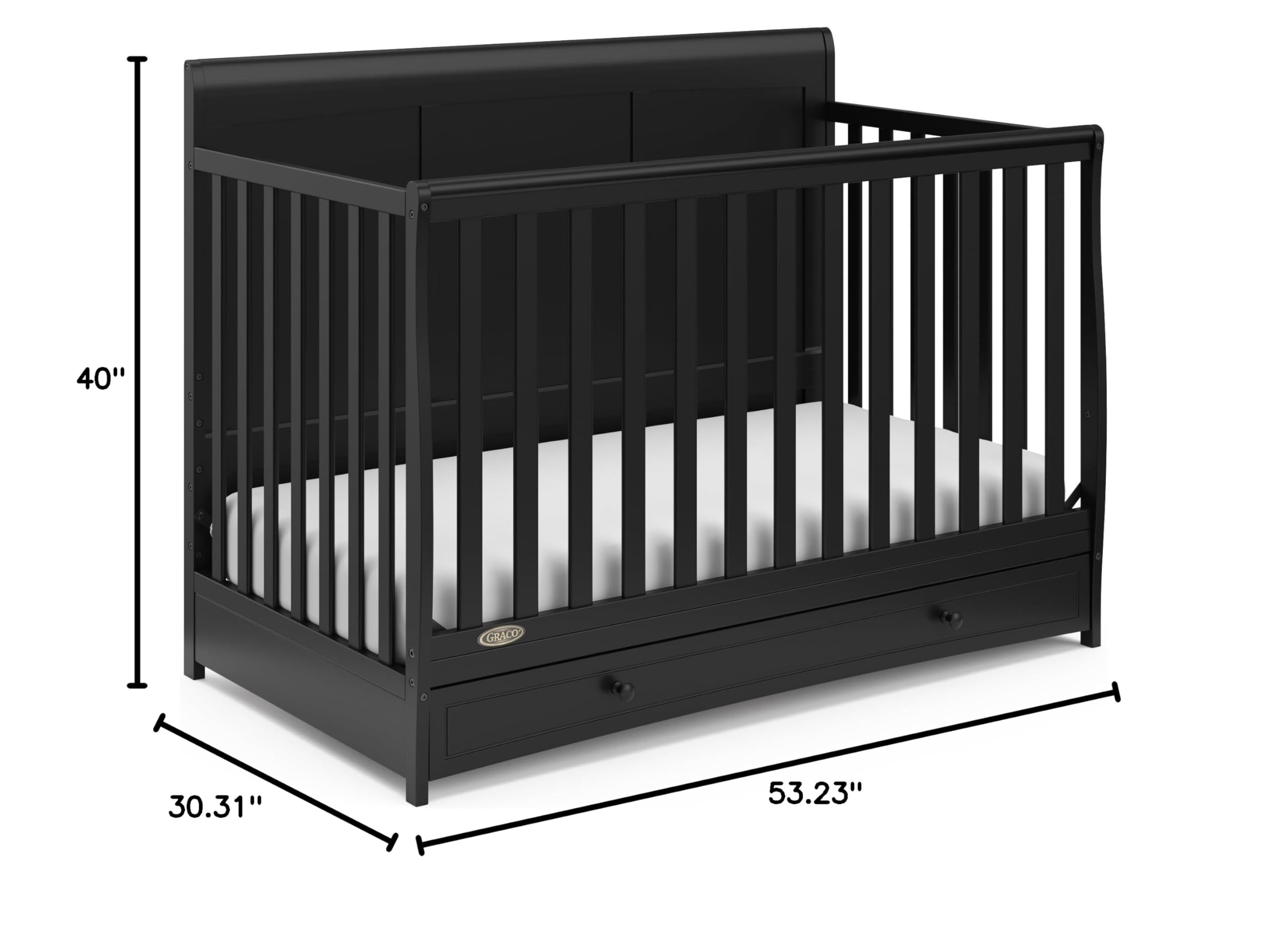 Graco Asheville 5-in-1 Convertible Crib with Storage Drawer (Black) – GREENGUARD Gold Certified, Toddler Bed & Full-Size Bed Conversion, Nursery Furniture for Baby & Kids – Perfect for Small Spaces & Modern Nurseries