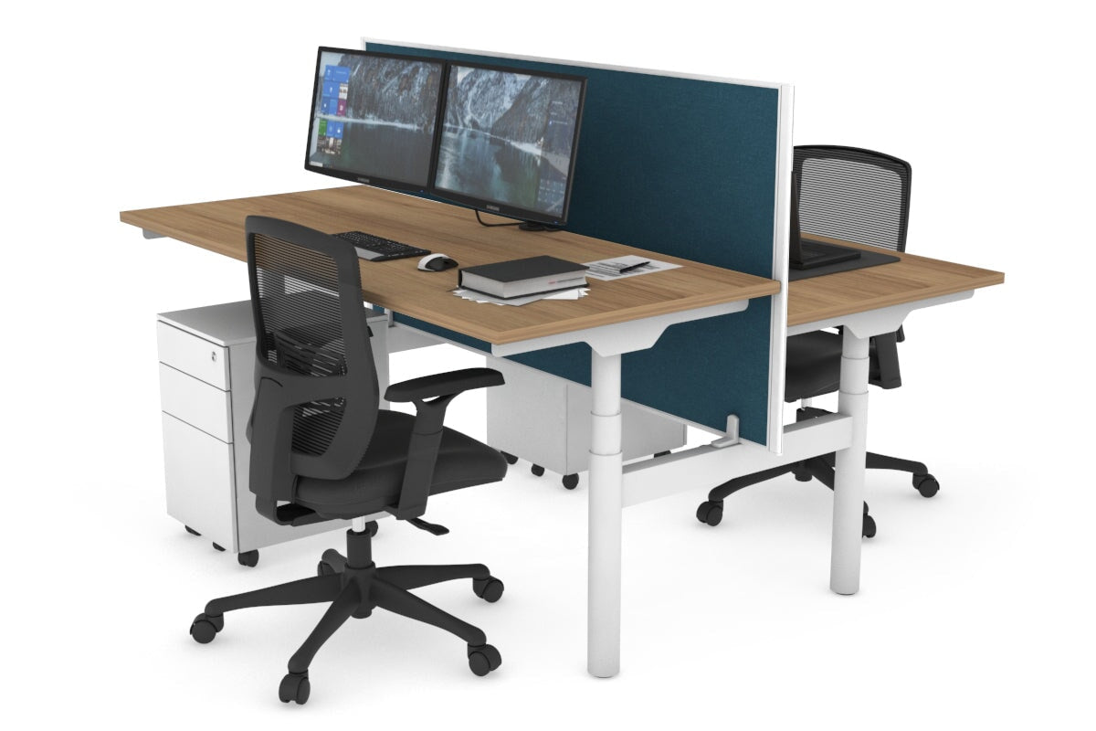 Flexi Premium Height Adjustable 2-Person H Bench Workstation - White Frame [1200L x 700W] - Ergonomic Office & Home Workspace Solution for Collaborative Teams