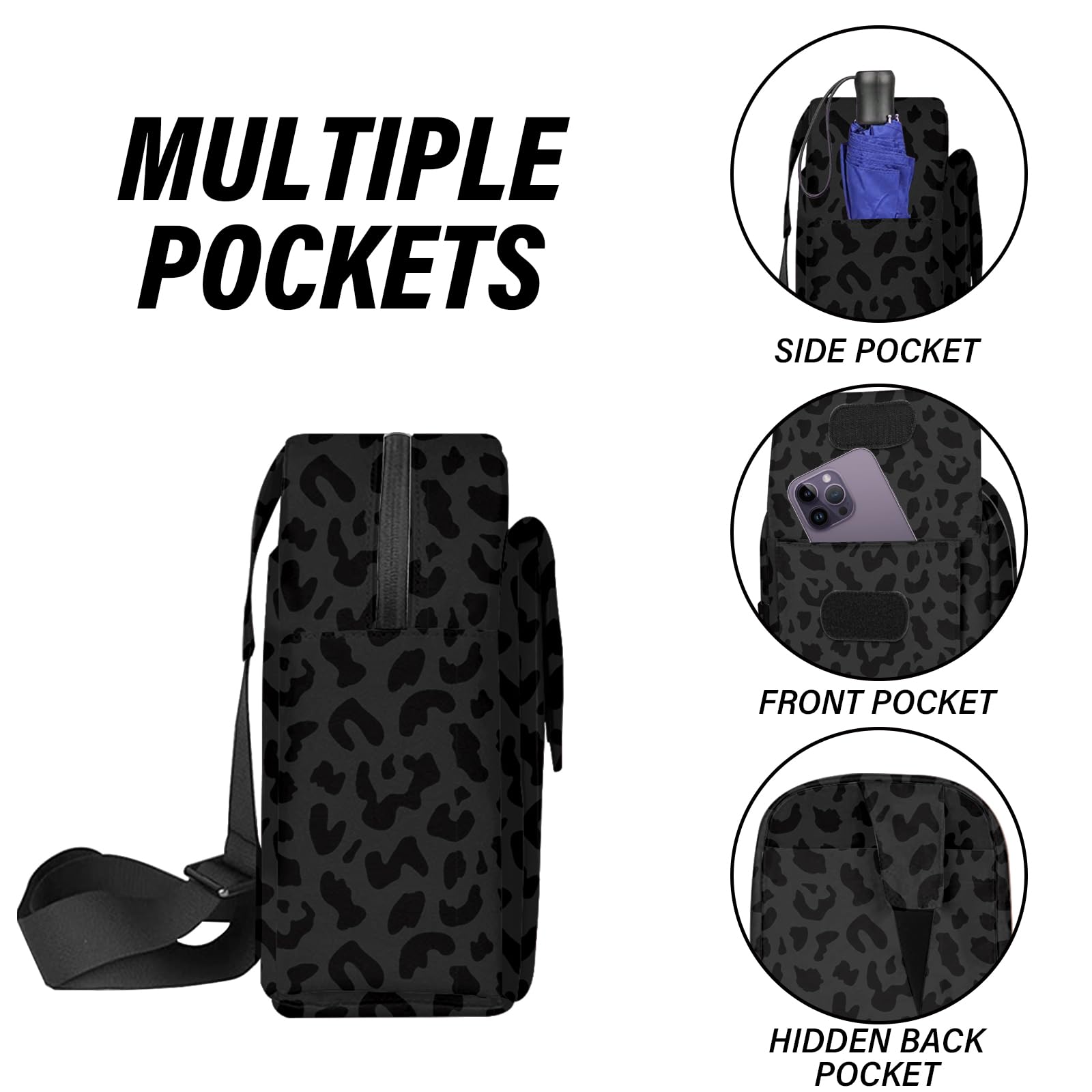 Stylish Waterproof DSLR Camera Sling Bag for Photographers - Lightweight Nikon/Sony Compatible Crossbody Case (Black Leopard Print) - Perfect for Travel, Hiking & Outdoor Photography