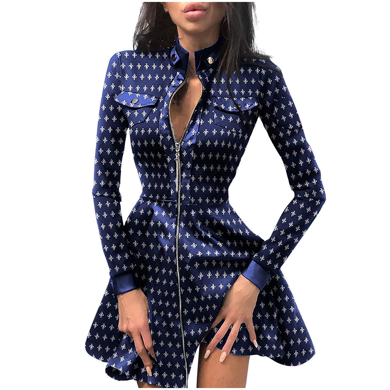 Xiloccer Women's Summer Dresses 2021 - Short Sleeve Zipper Cocktail Sundress for Beach, Party & Casual Wear | Flirty Skirt Dress for Vacation, Date Night & Outdoor Events