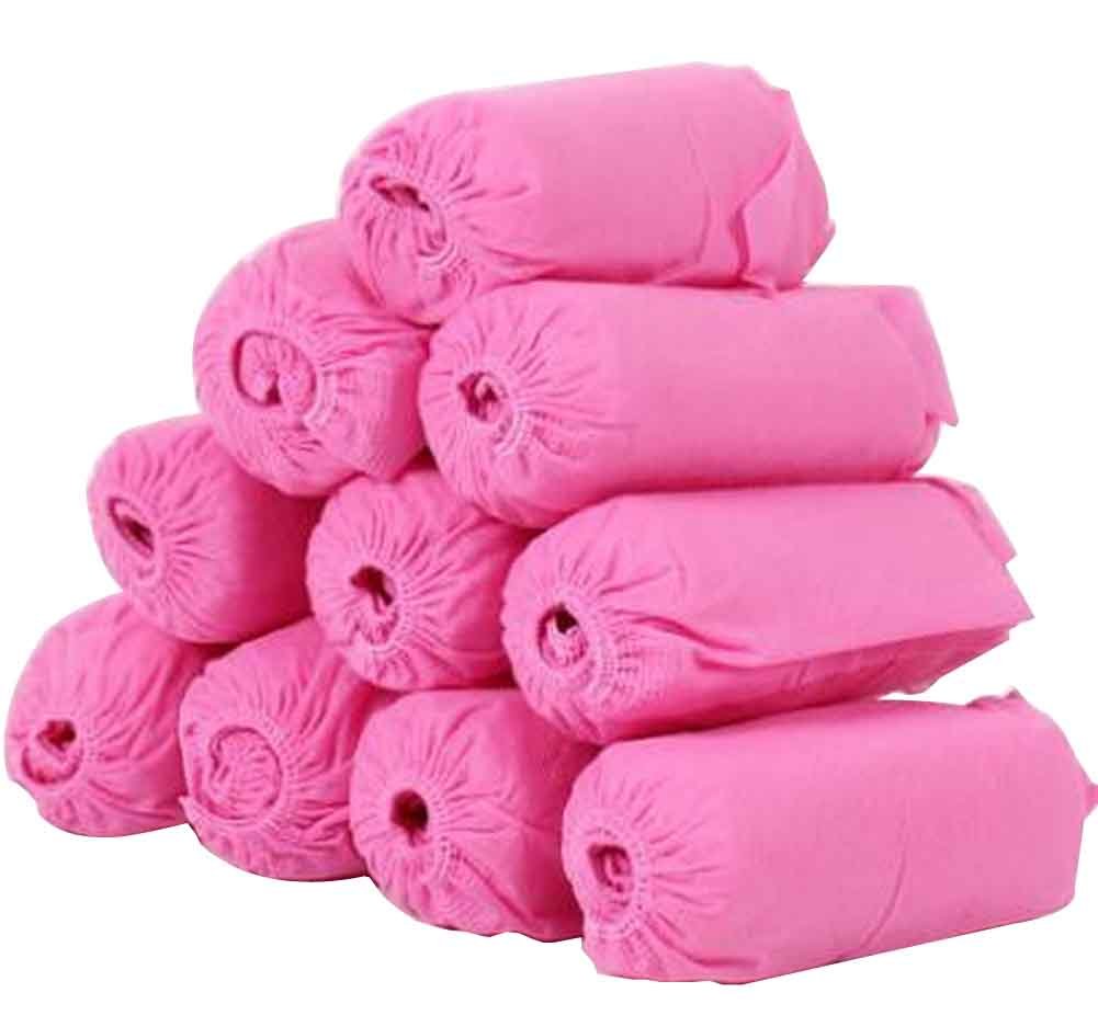 100 Pack Disposable Non-Woven Shoe Covers - Pink, Waterproof & Slip-Resistant for Medical, Home & Industrial Use - Protect Floors from Dirt & Contamination