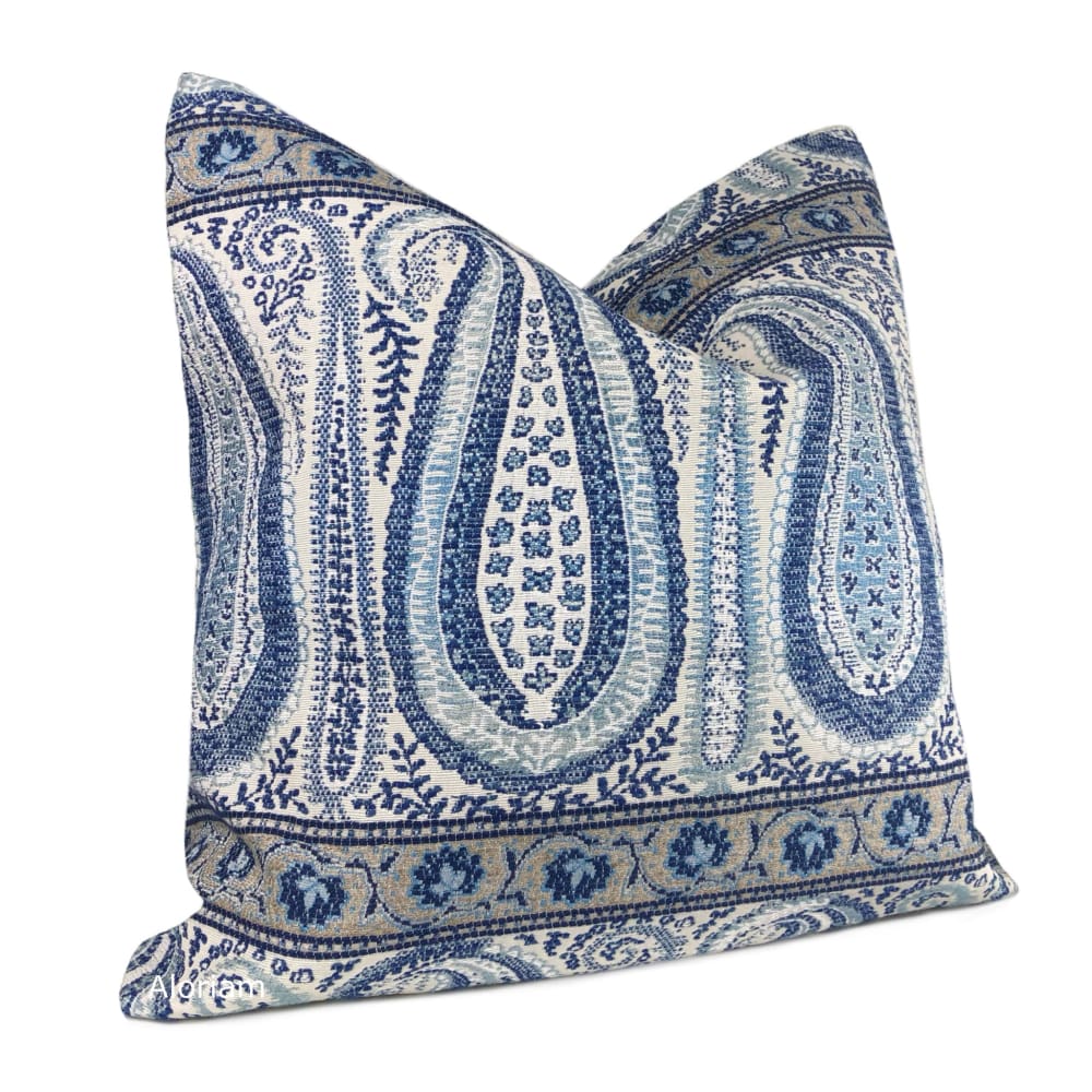 Premium Kashmir Blue Taupe Paisley Pillow Cover - Soft Decorative Throw Pillow Case - Fabric by the Yard Available - Perfect for Living Room, Bedroom & Home Decor