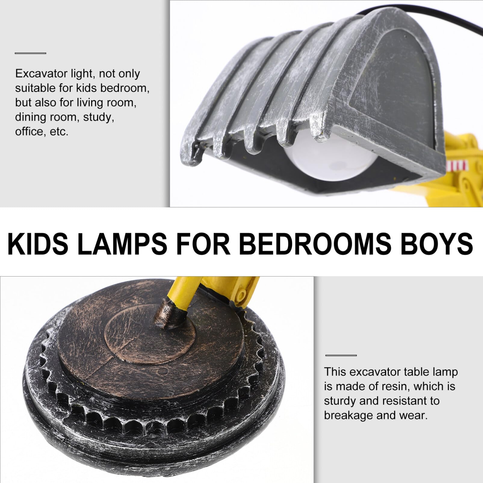 WHAMVOX Excavator Shaped LED Table Lamp - Minimalist Construction Theme Night Light for Boys Bedroom, Nursery, Kids Room Decor - Aesthetic Desk Lamp for Study, Office & Bedside Use