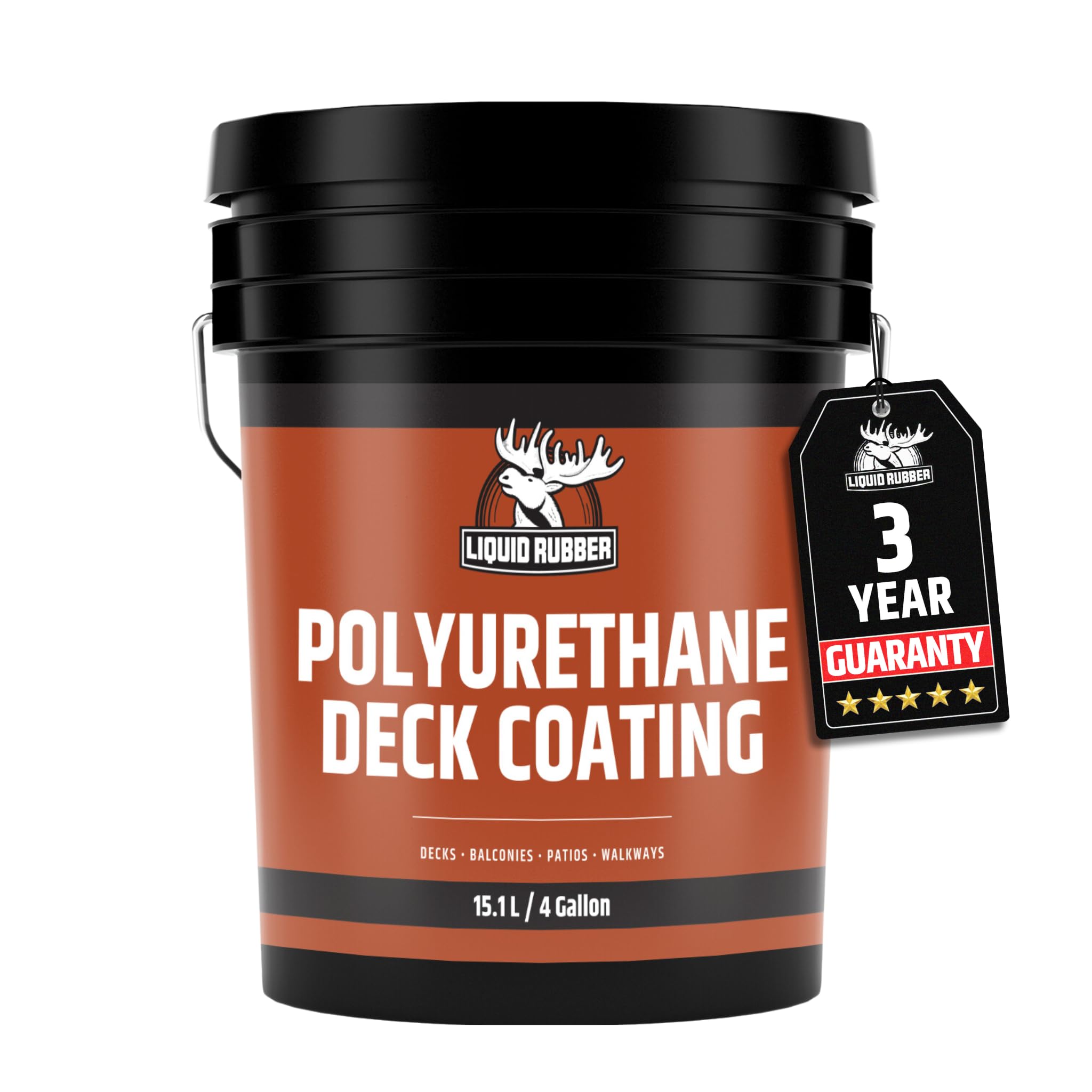 Liquid Rubber Textured Polyurethane Deck Coating - Solar Protective Deck Sealant | Non-Toxic Waterproof Membrane for Multiple Surfaces | Neutral Beige (4 Gallon/15.1L) | Ideal for Wood Decks, Concrete Patios & Roof Protection