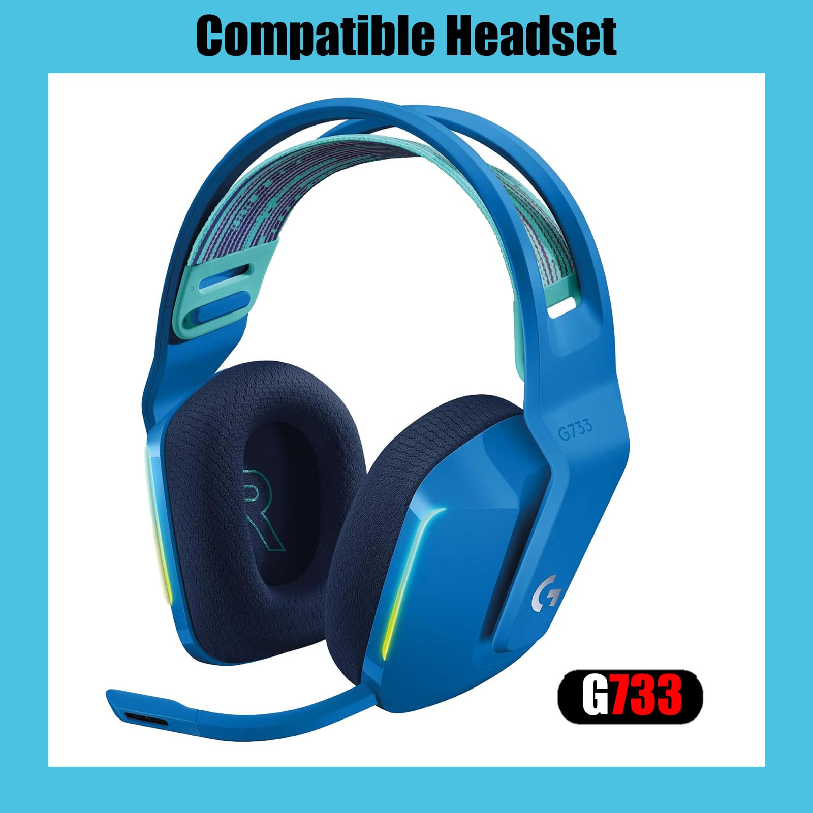 Logitech G733 Headband Replacement - Mesh Fabric Top Headband Pad Cover - Compatible with G733, G335, G535 Gaming Headsets - Original Repair Parts & Accessories (1PC, Blue) - Perfect for Gaming, Streaming & Long Wear Comfort