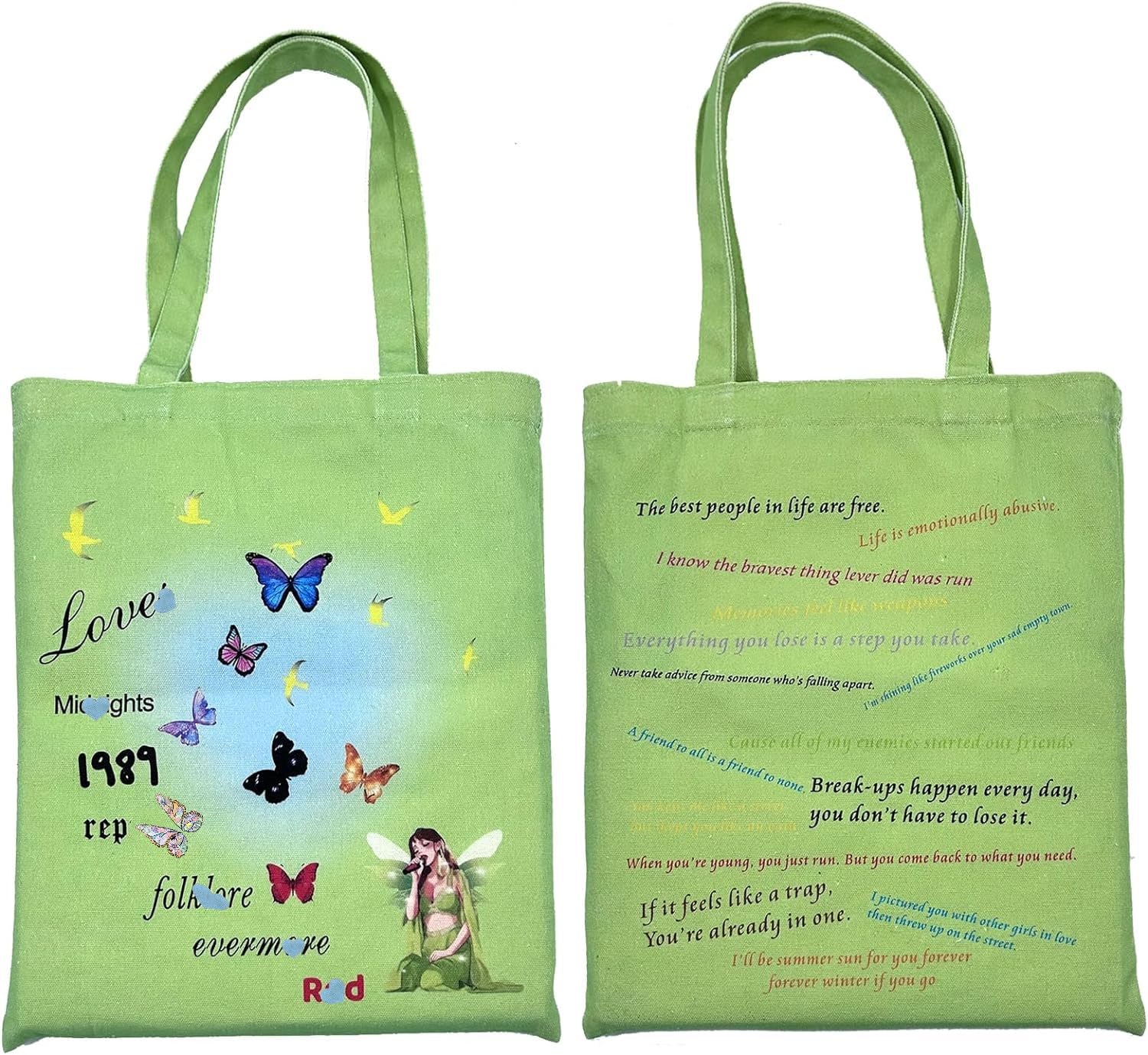 Stylish Canvas Tote Bag for Women - Eco-Friendly Reusable Shopping Shoulder Bag, Grocery Bag with Aesthetic Design, Perfect Gift for Music Lovers (Green) - Ideal for Daily Commute, Beach Trips & Holiday Shopping