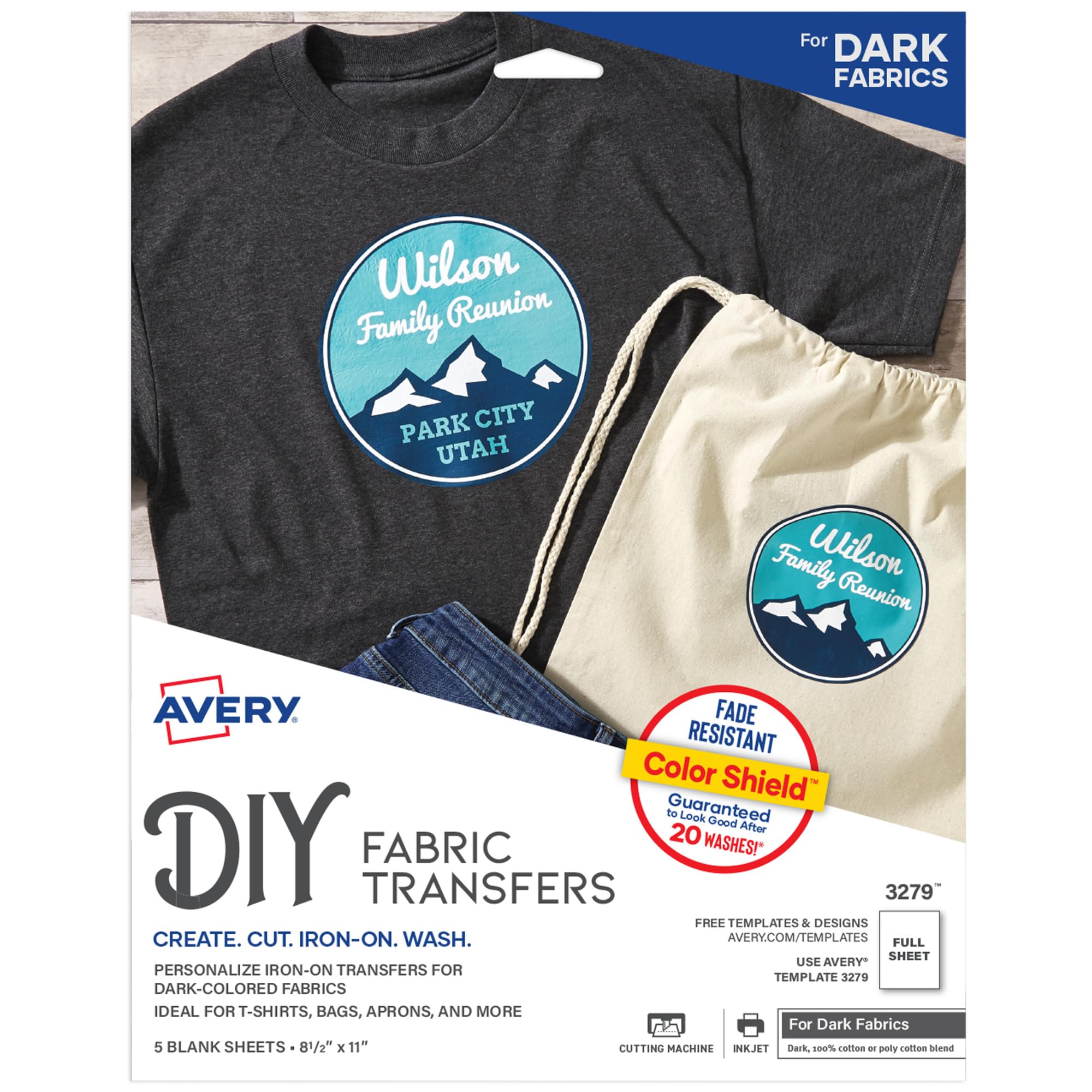 Avery Iron On Heat Transfer Paper for Dark Fabrics - Inkjet Printer Compatible, 5 Sheets per Pack (6 Packs, 30 Total Transfers) - DIY T-Shirt, Hoodie & Fabric Crafts (Model 3279)