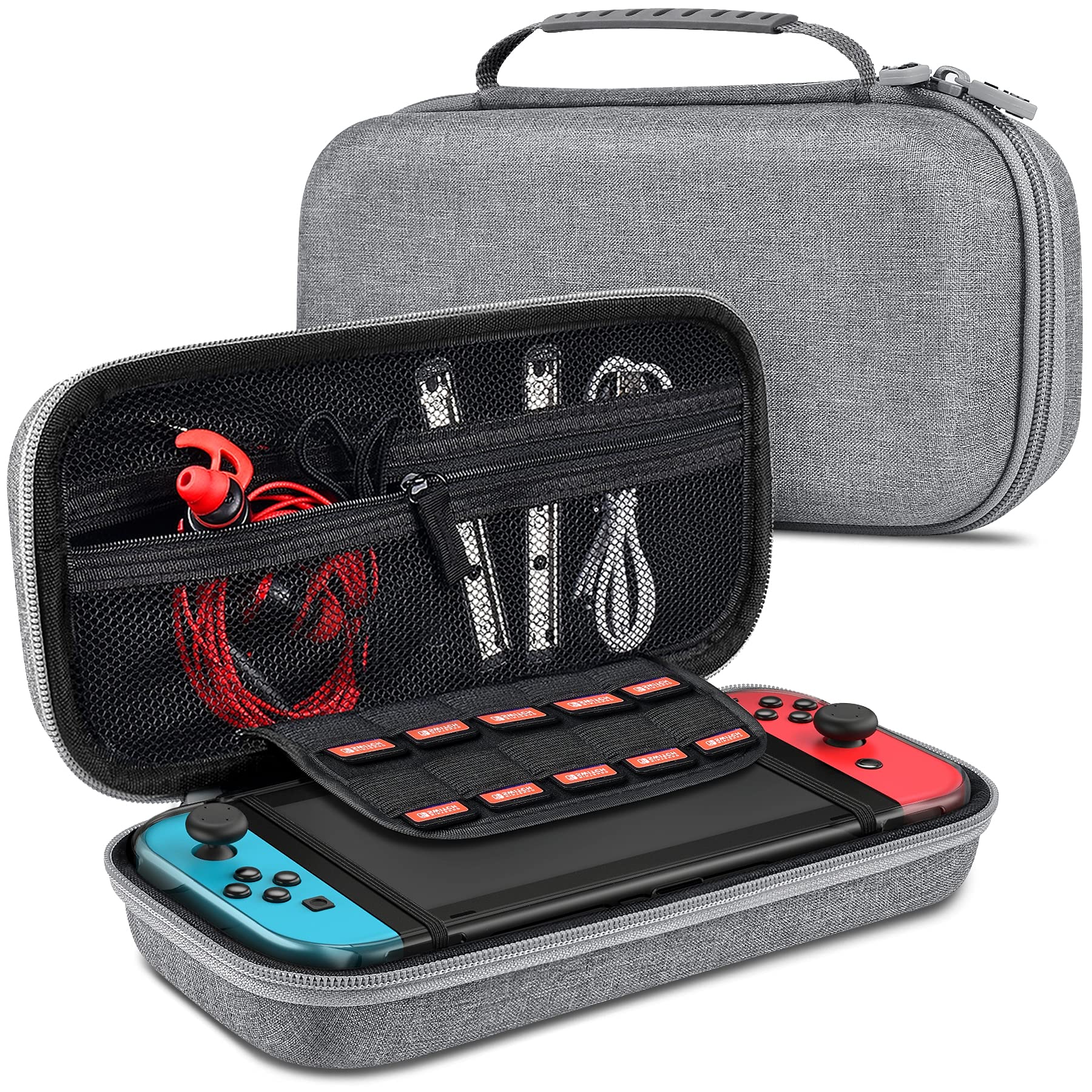 **Kawaye Hard Shell Carrying Case for Nintendo Switch - Portable Travel Case with 10 Game Slots, Protective Storage for Switch Console & Accessories (Gray) - Perfect for Gaming on the Go, Travel & Home Storage**