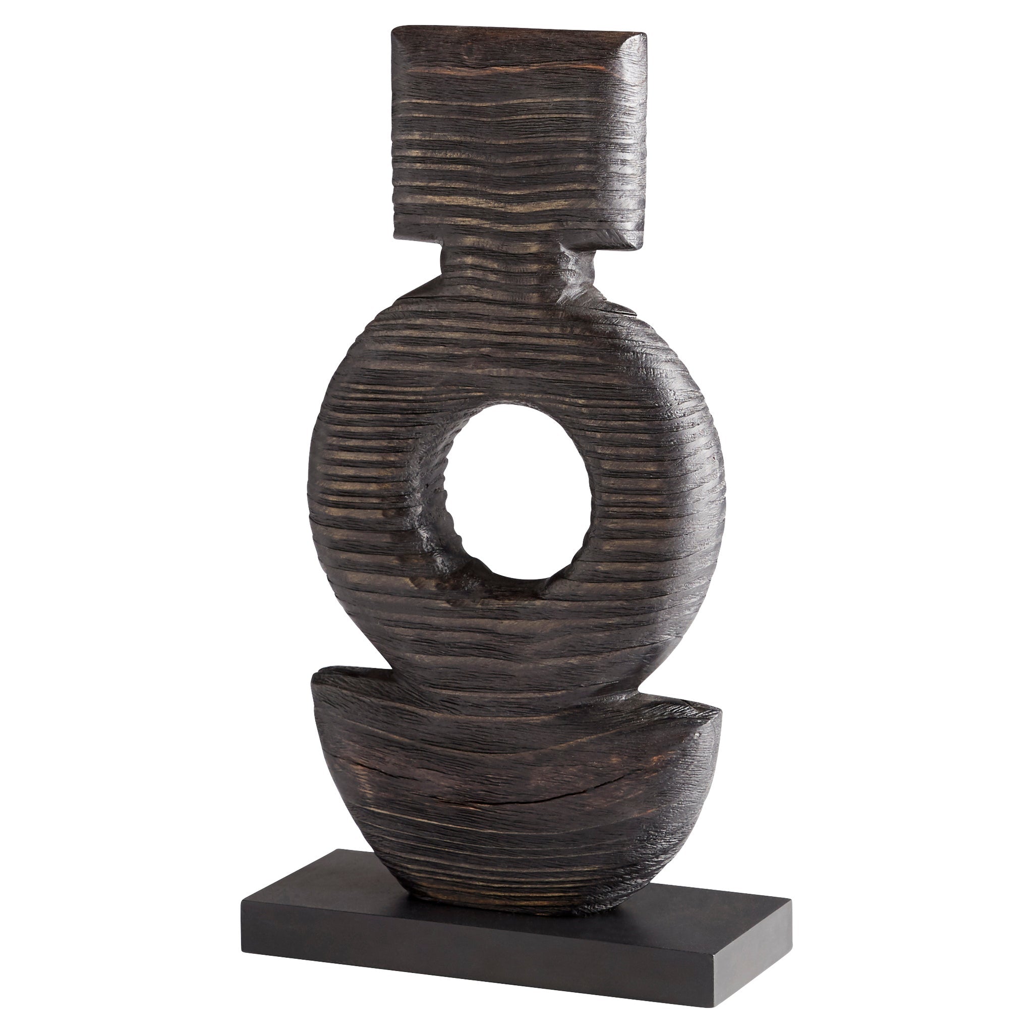 Handcrafted Dark Oval Sculpture - 16.5 Inch Black Artisan Home Decor | Modern Centerpiece for Living Room, Office & Garden