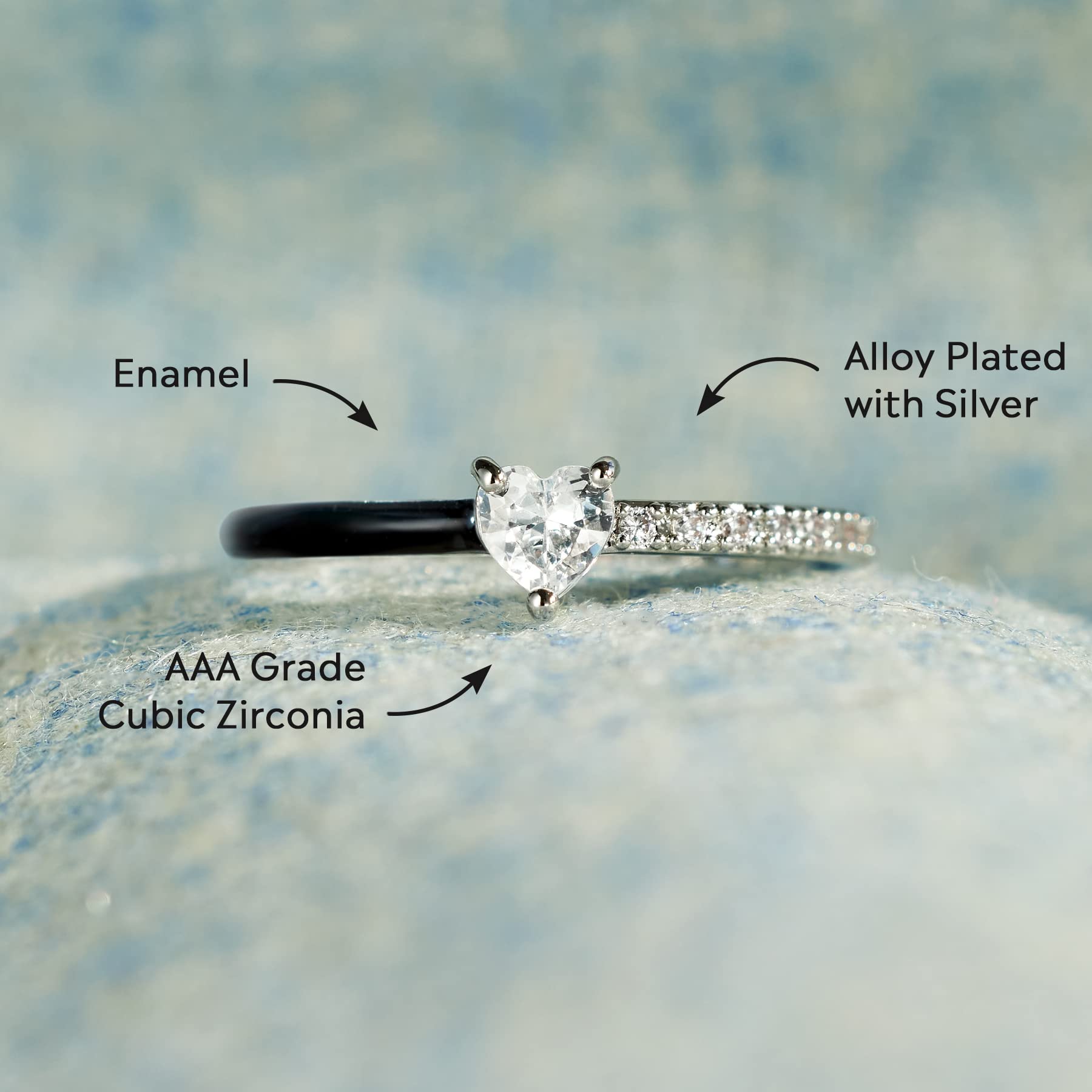Heart Rings for Women - Silver Plated Love Jewelry, Mother Daughter Best Friend Promise Rings, Heart-Cut Half Enamel Story Jewelry Gifts for Birthday, Christmas & Valentine's Day | Perfect for Anniversaries, Weddings and Special Occasions