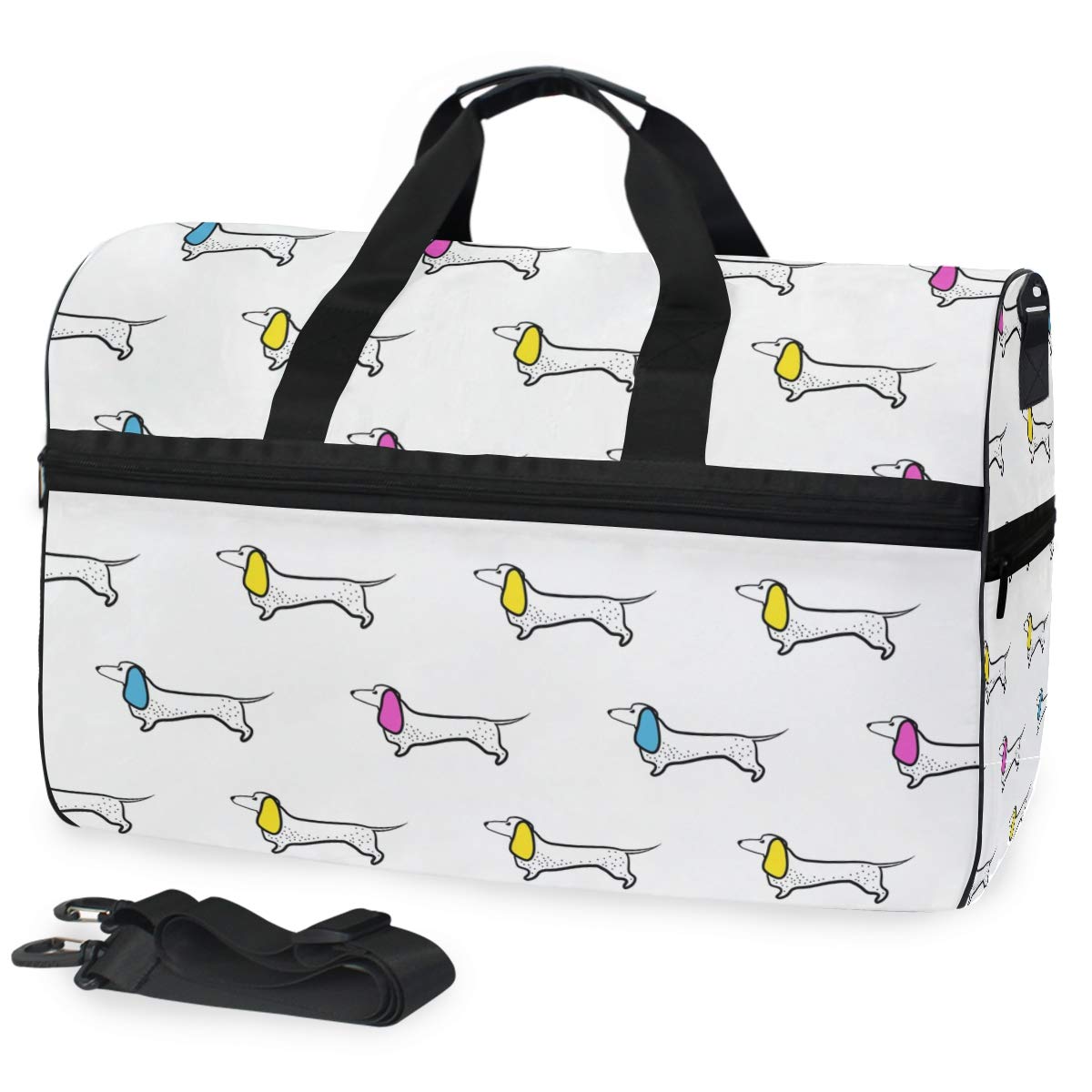 Stylish Dachshund Print Gym Duffel Bag for Men & Women - Waterproof Sports Travel Bag with Shoe Compartment - Perfect for Workouts, Travel & Casual Outings
