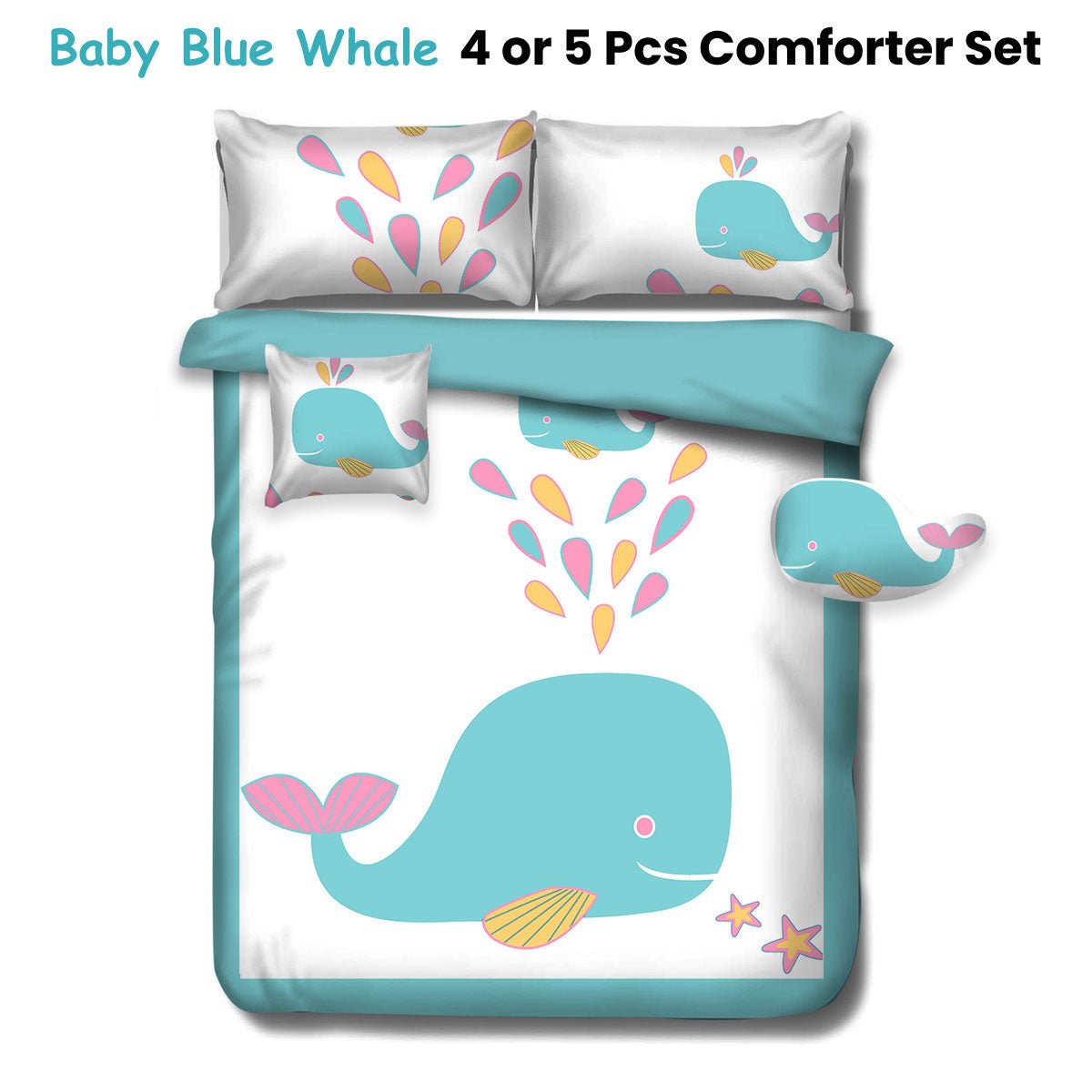 **Blue Whale Kids Adventure 4-Piece Comforter Set - Single Size Bedding for Boys & Girls - Soft & Cozy Bed Set for Nursery, Kids Room, or Sleepovers**
