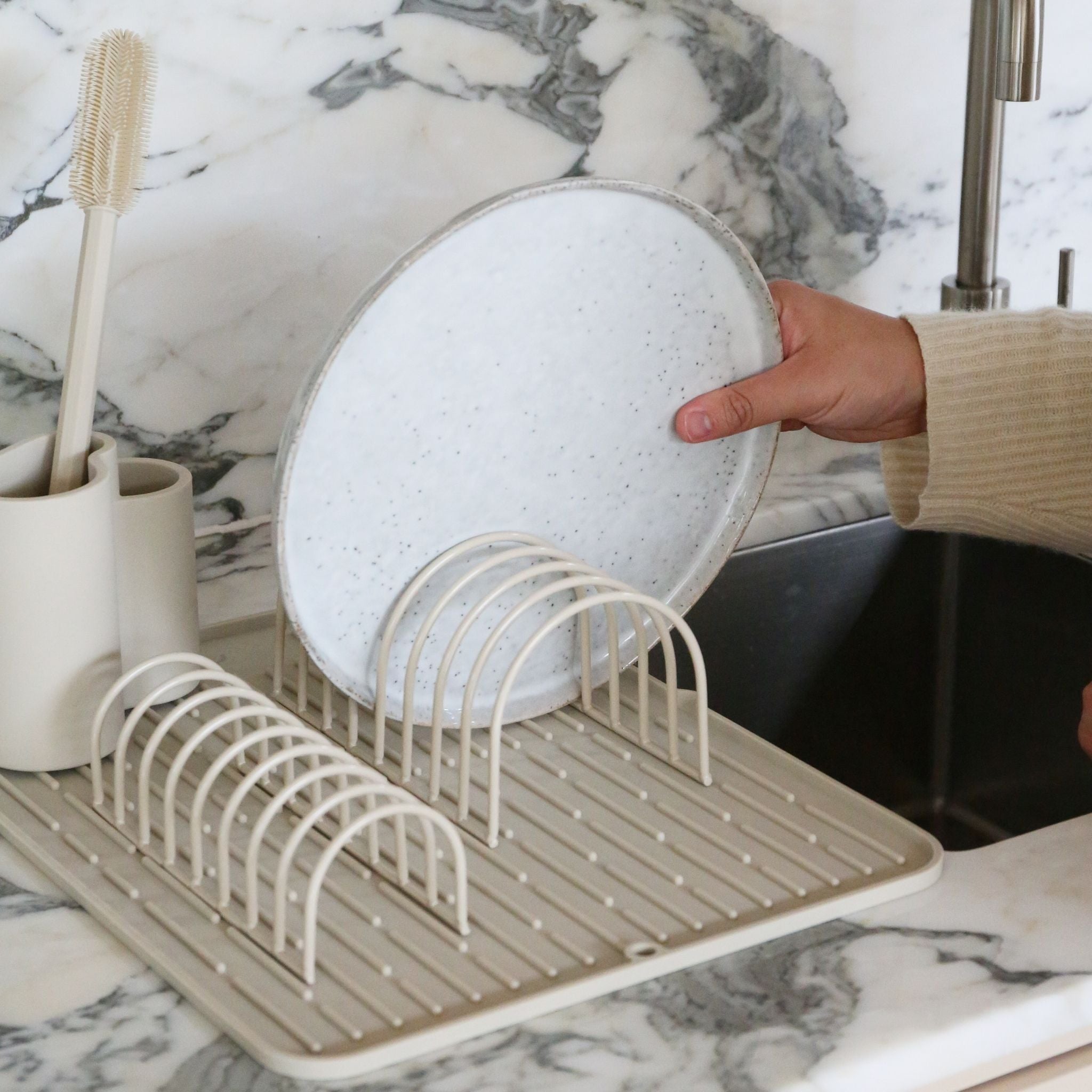 Premium Dish Drainer Set of 2 - Space-Saving Kitchen Organizer with Sand Color Design | Perfect for Countertop Drying Racks, Dish Rack for Sink, and Kitchen Utensil Storage