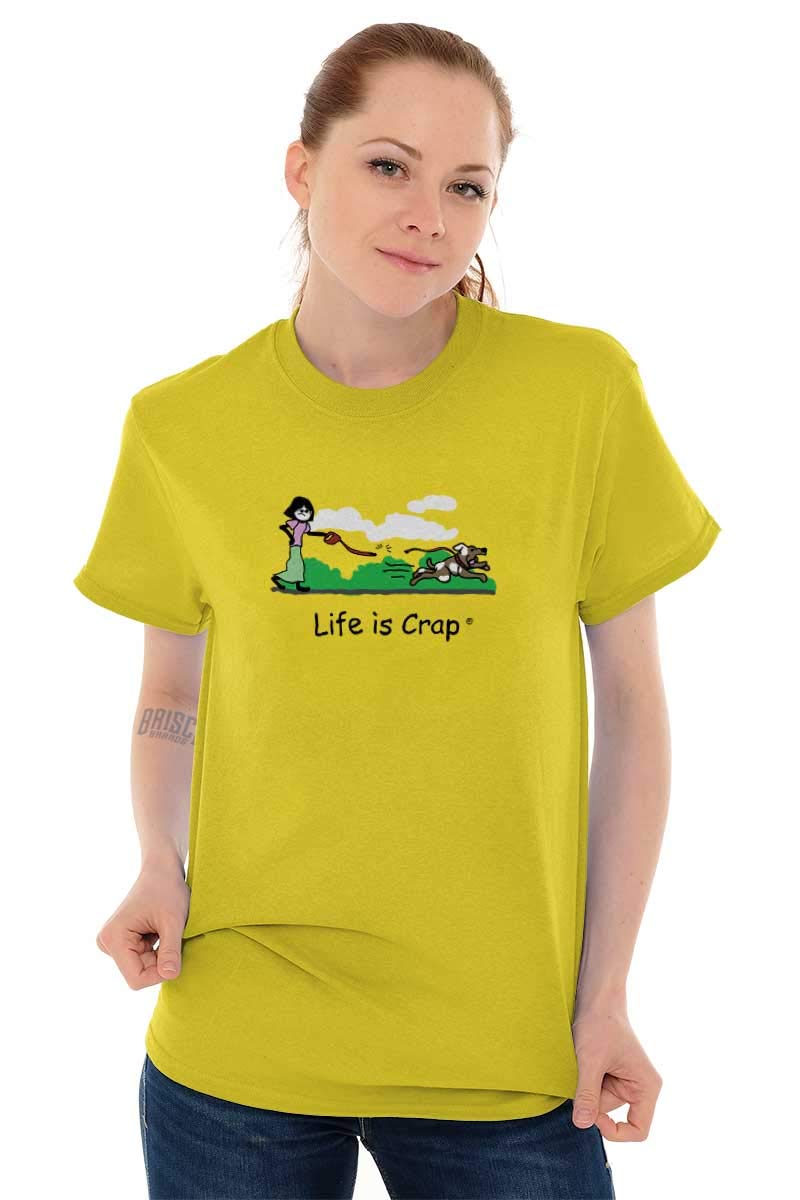 Runaway Dog Leash Snap Life is Crap Women's Graphic T-Shirt - Funny Sarcastic Tee for Dog Lovers, Pet Owners & Humor Enthusiasts - Perfect for Casual Wear, Dog Walks & Gifts