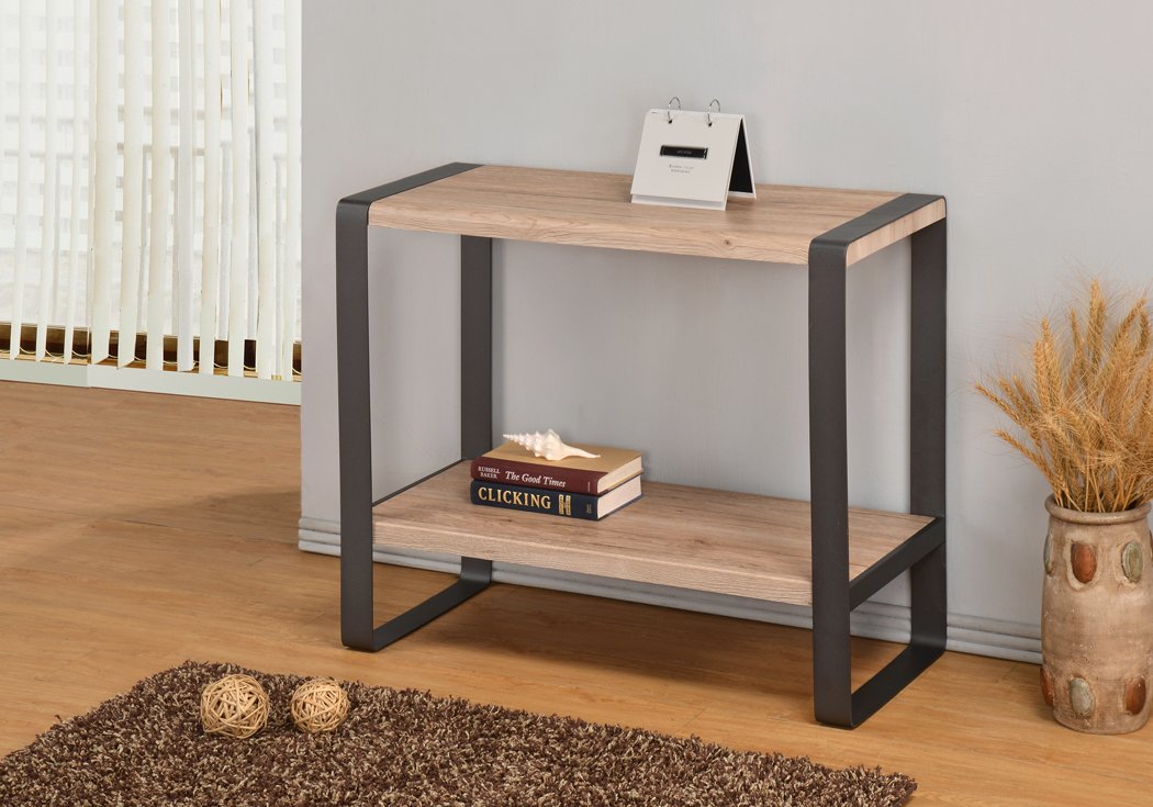 Rustic Grey Metal Sofa Console Table with Shelf - Industrial Reclaimed Look Side Table for Living Room, Entryway, or Bedroom Decor
