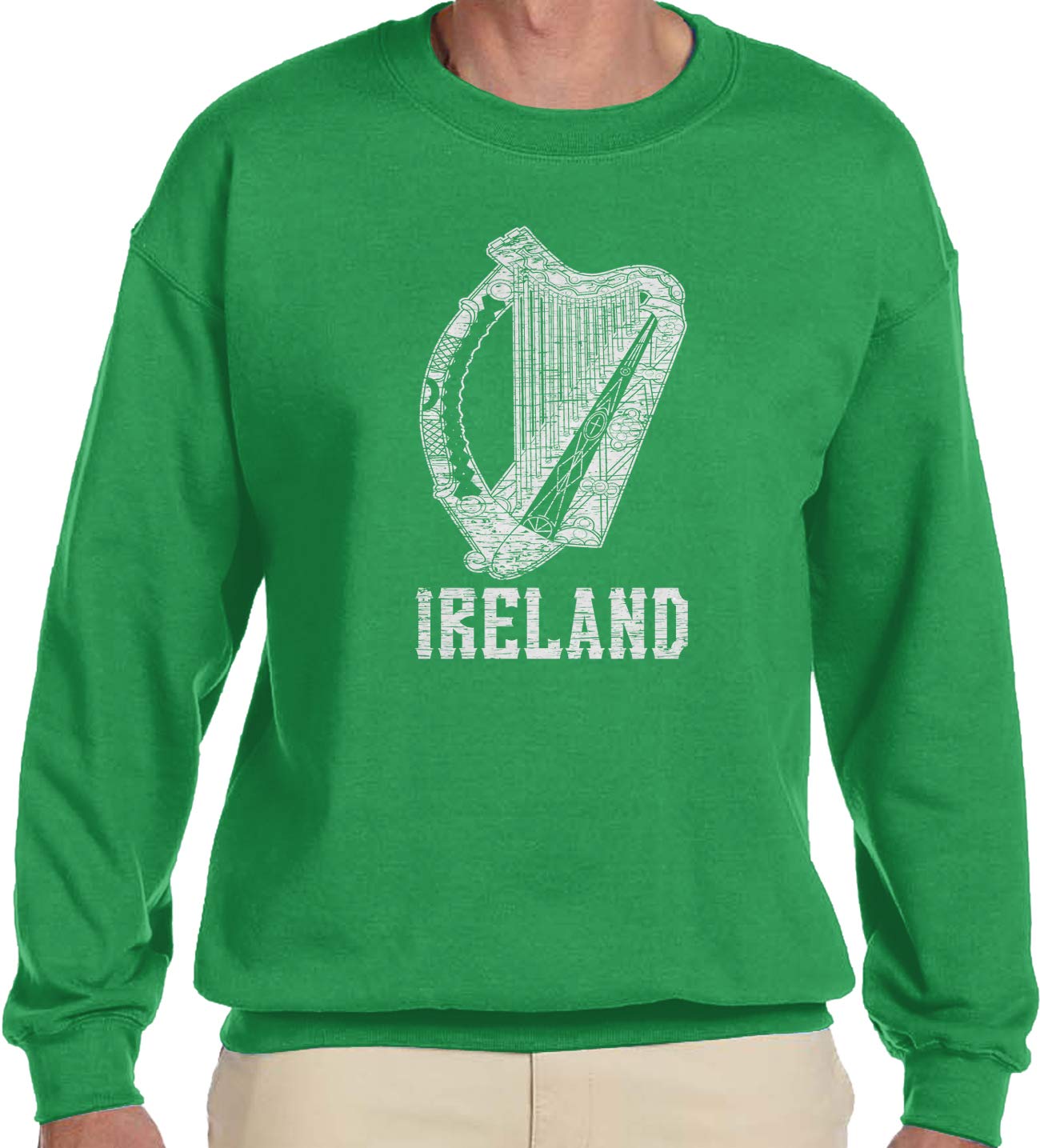Amdesco Men's Ireland Coat of Arms Crewneck Sweatshirt - Irish Heritage Pullover for Casual Wear & St. Patrick's Day Celebration