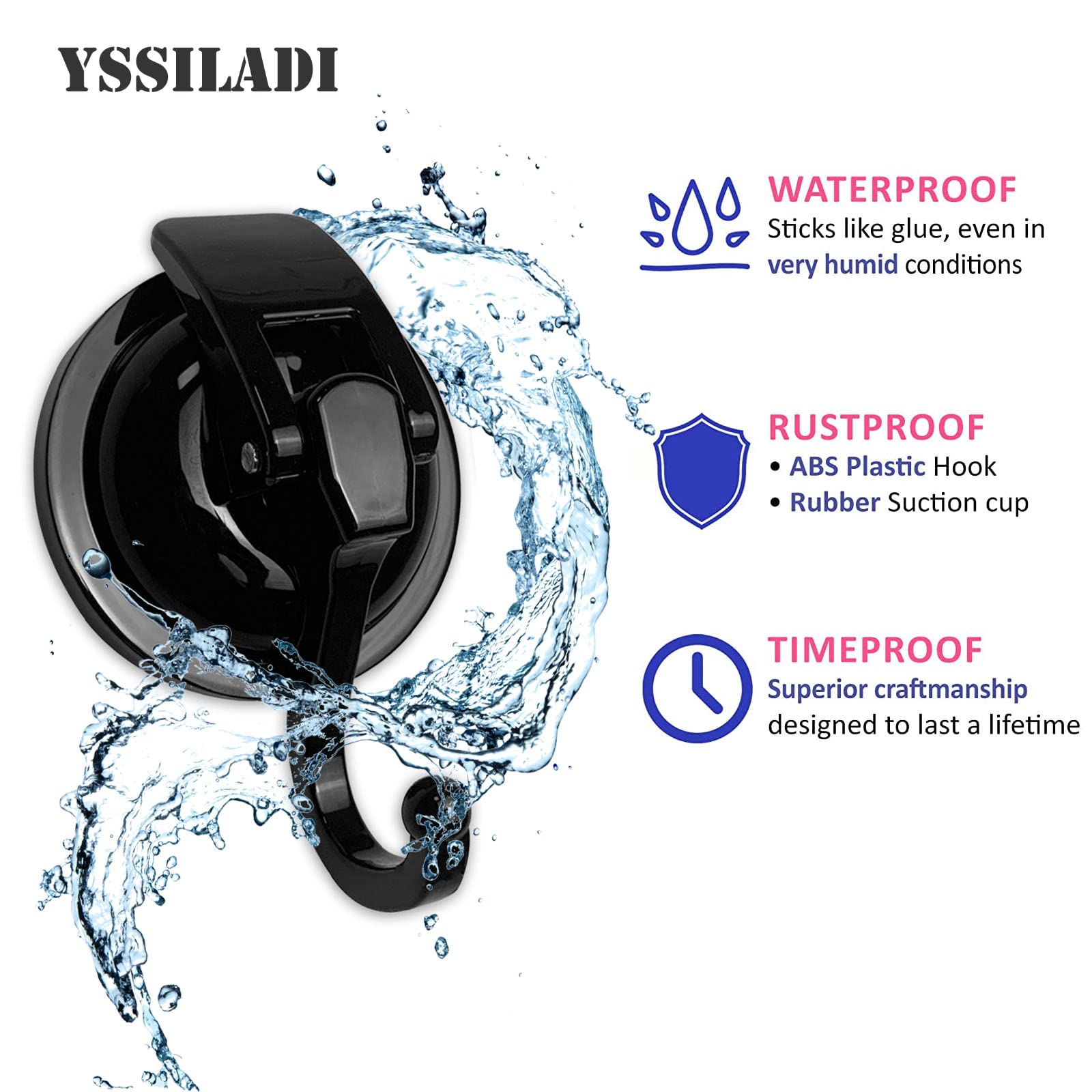 Heavy Duty Vacuum Suction Shower Hooks - 6 Pack Reusable Bathroom Hooks for Towels, Robes & Decor, No Drilling Needed, Strong Adhesive for Tile & Glass - Perfect for Shower Organization & Holiday Garland Hanging (Black)