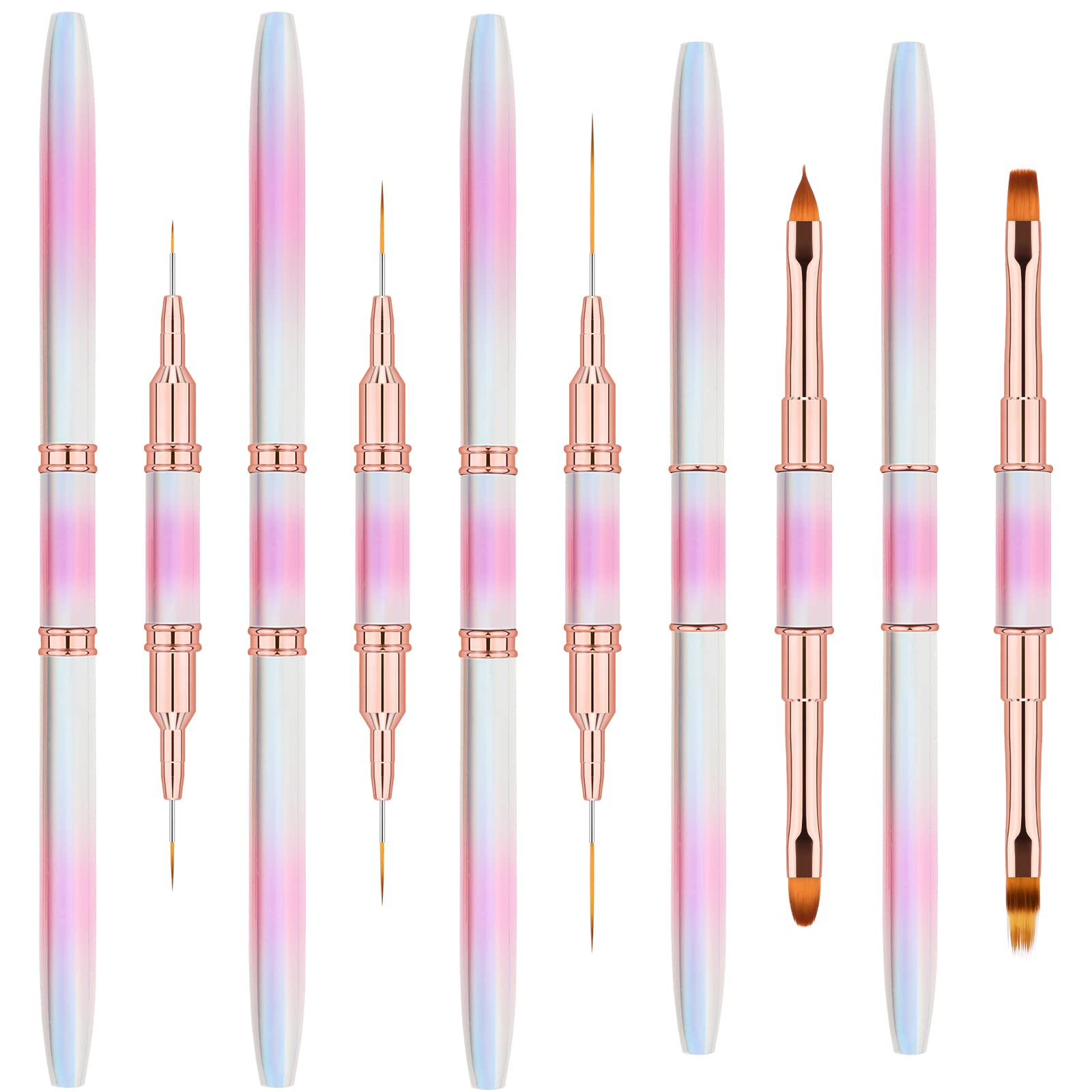 5PCS Double-Ended Nail Art Brush Set - Professional Nail Polish, Ombre, Liner & French Manicure Brushes for Salon & Home DIY Nail Designs | Perfect for Gel, Acrylic & Nail Art Enthusiasts