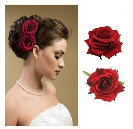AAINAA Velvet Rose Flower Hair Clips - Natural Looking Bridal Hair Accessories for Women (Red) | Perfect for Weddings, Parties & Everyday Elegant Style
