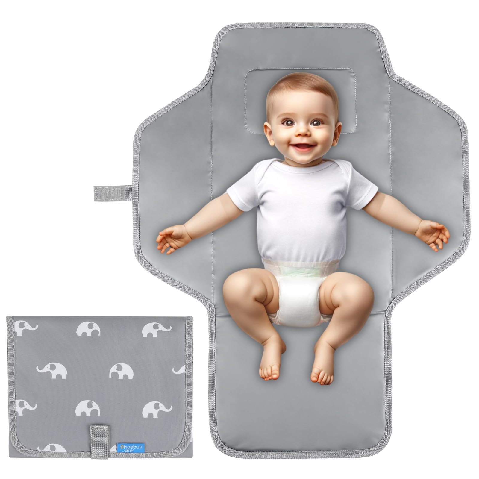 Portable Waterproof Baby Changing Pad - Compact Foldable Travel Diaper Changing Mat with Built-in Pillow - Lightweight Changing Station for On-the-Go Parents (Cute Elephant Design) - Perfect for Airplane, Car & Outdoor Diaper Changes