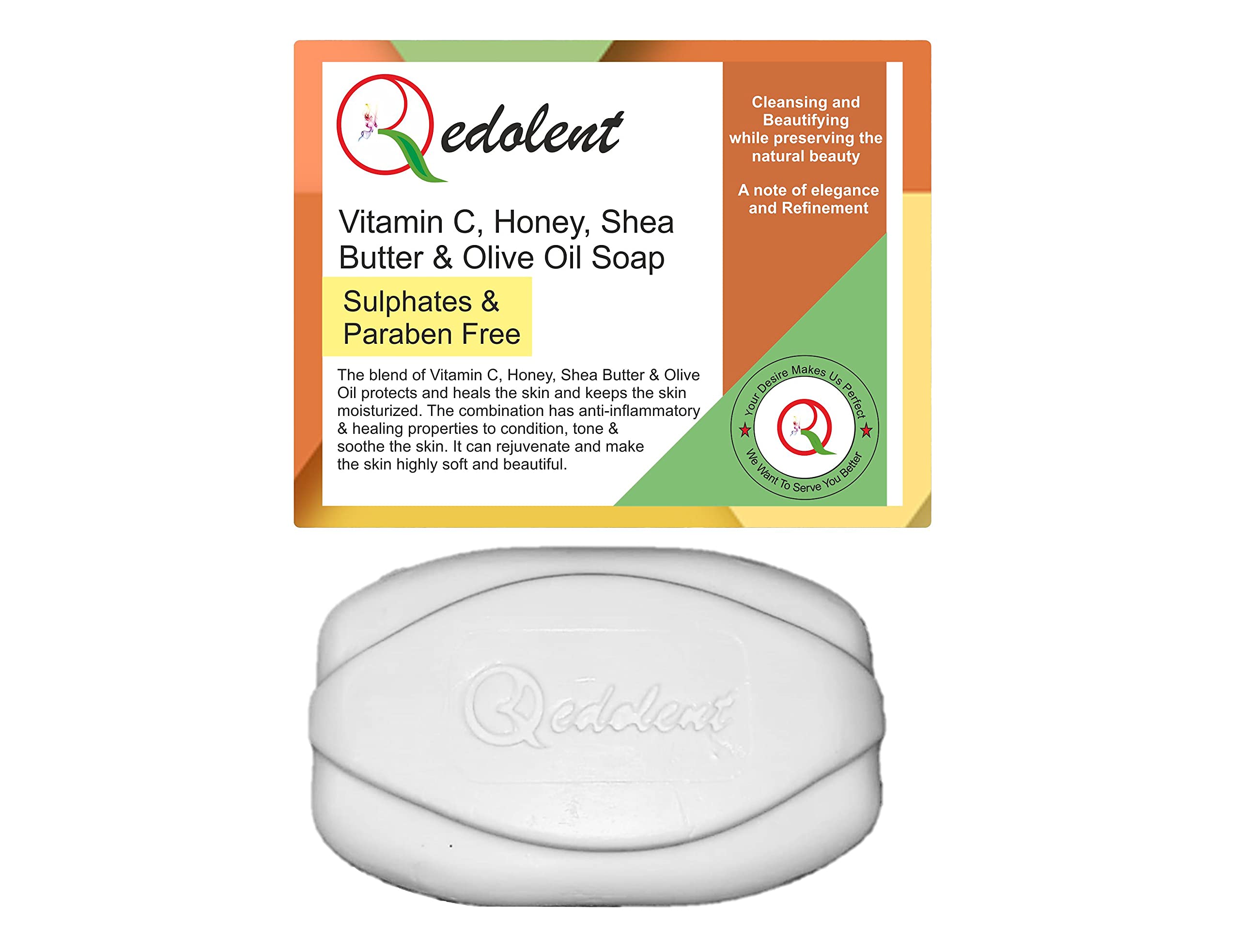 Redolent Vitamin C, Honey, Shea Butter & Olive Oil Soap (4 Pack x 100g) - Natural Skincare for Glowing Face & Body - Perfect for Daily Cleansing & Moisturizing