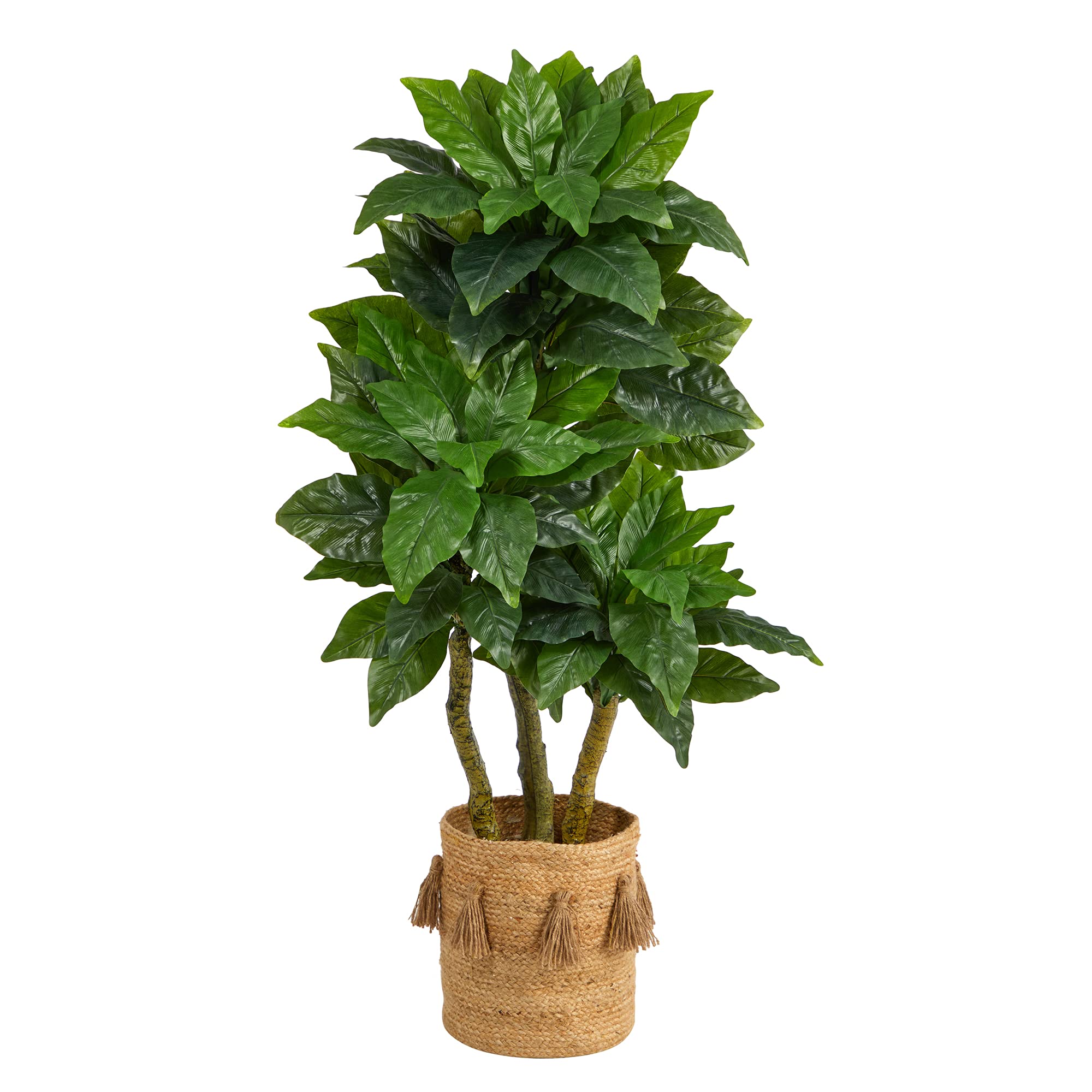 Nearly Natural 5ft Artificial Bird Nest Ficus Tree in Handmade Jute Planter with Tassels - UV Resistant Indoor/Outdoor Decor for Living Room, Patio, Office & Garden