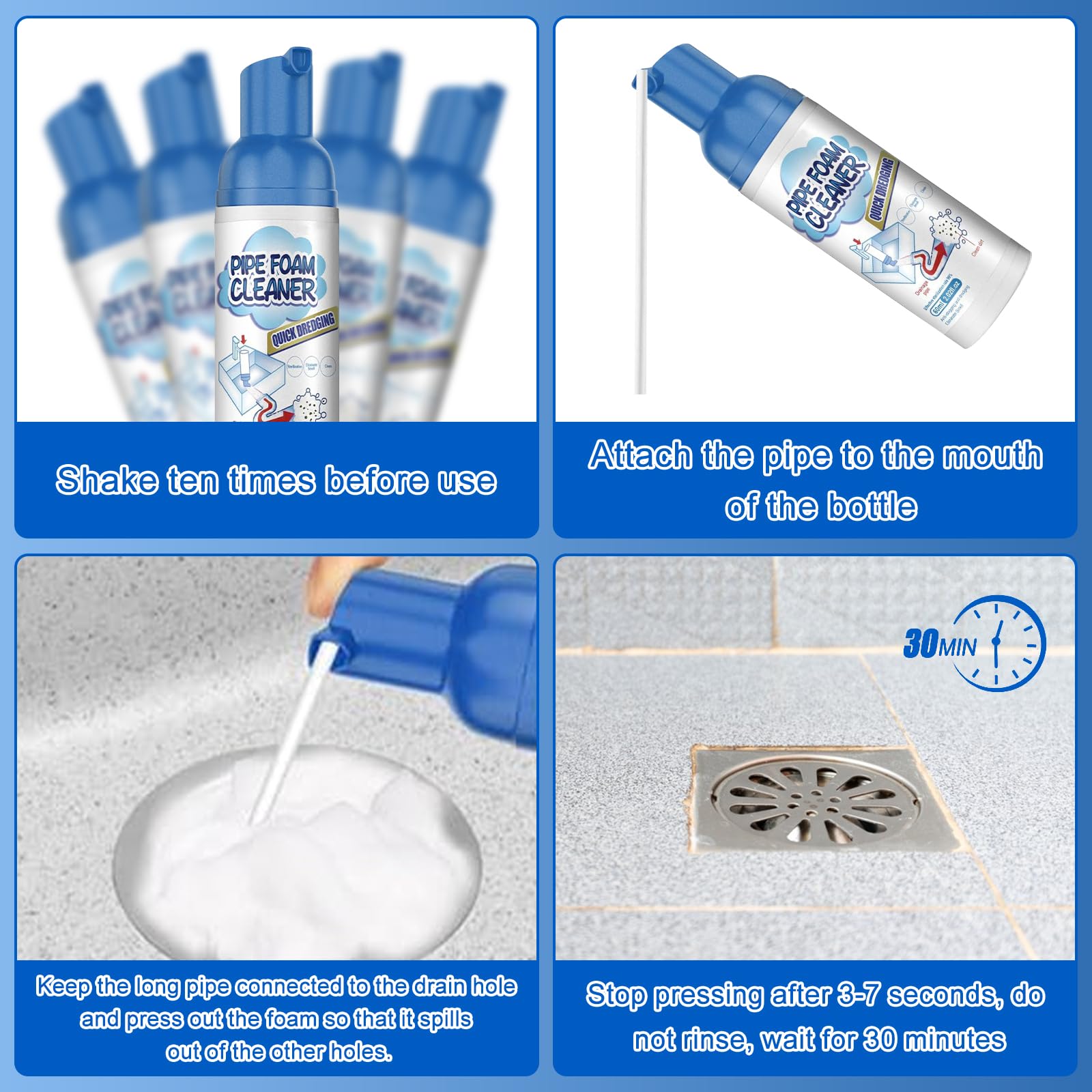 GAROMIA Pipe Foam Cleaner 60ml - Powerful Drain Cleaner for Kitchen Sink, Bathroom, Toilet & Bathtub - Fast Clog Remover & Odor Eliminator - Safe for Pipes - Ideal for Home & Commercial Use