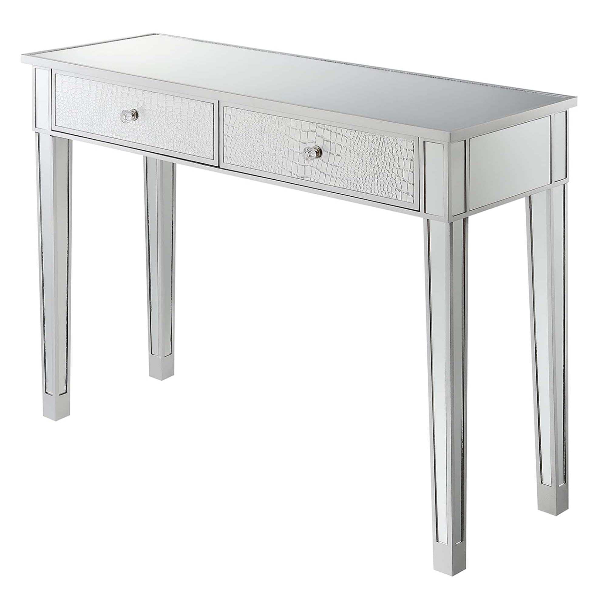 Ergode Gold Coast Mirrored 2-Drawer Writing Desk - Stylish Vanity & Home Office Furniture for Bedroom, Living Room or Study
