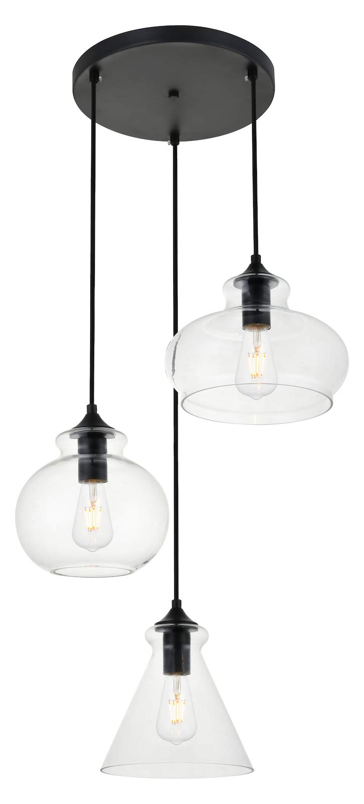Destry 3-Light Black & Clear Glass Chandelier - Modern Ceiling Light Fixture for Dining Room, Bedroom or Living Room Lighting
